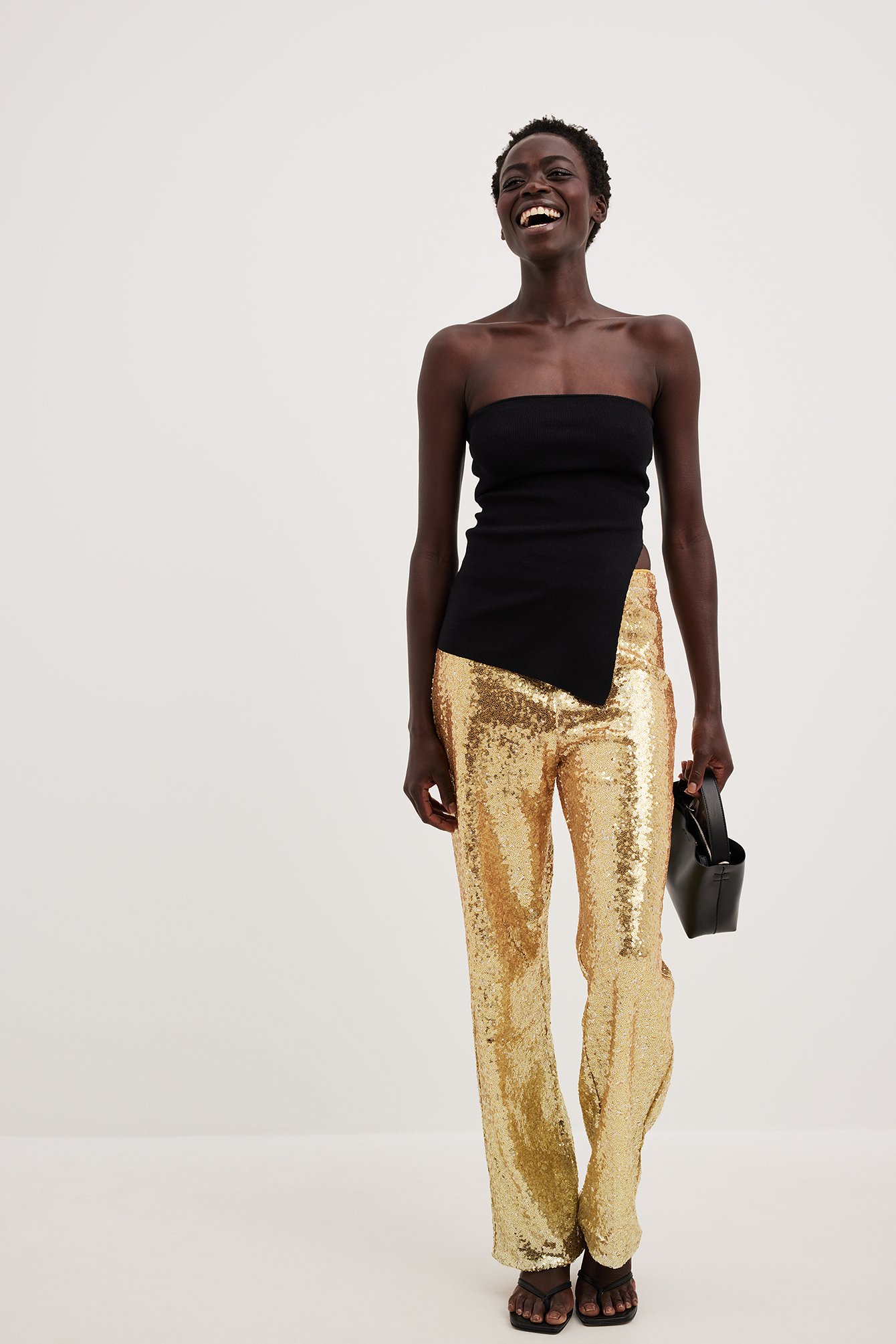 Gold Sequin Relaxed Fit Wide Leg Trouser with Pockets  Forever Unique