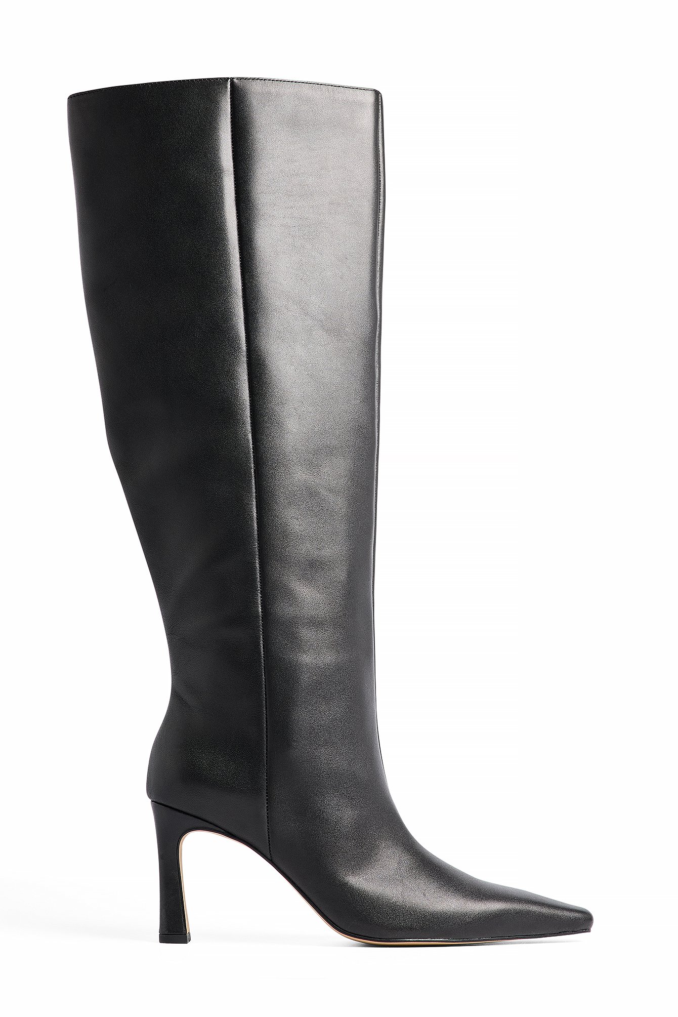 NA-KD Slim Toe Leather Knee High Boots - Leather Shoes - Black - EU 38 - NA-KD / NAKD