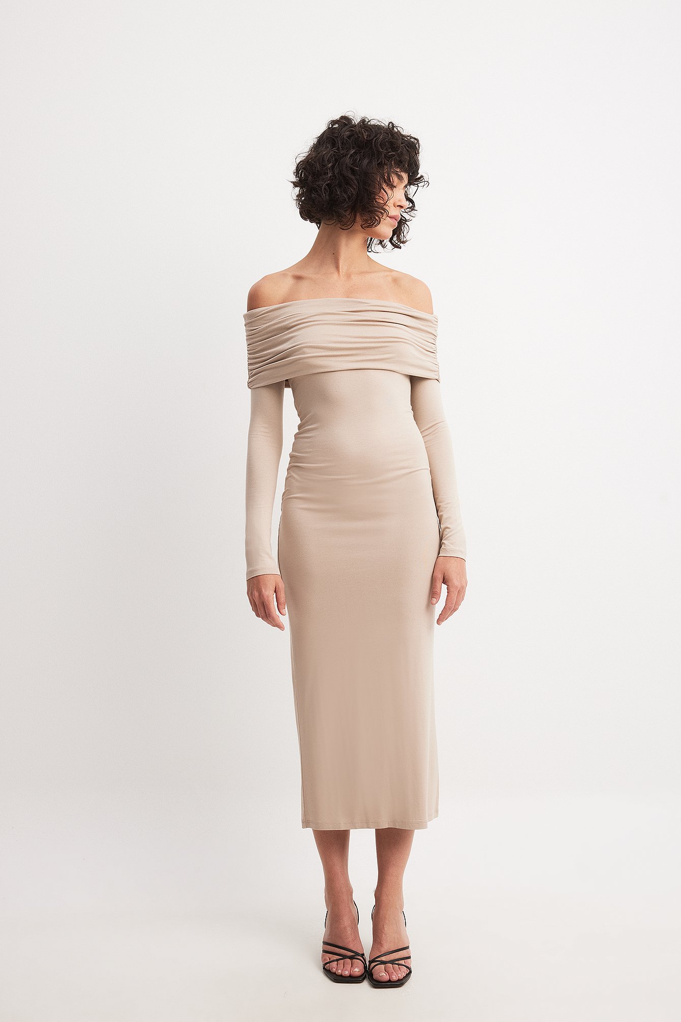 Soft Line Midi Dress - Beige