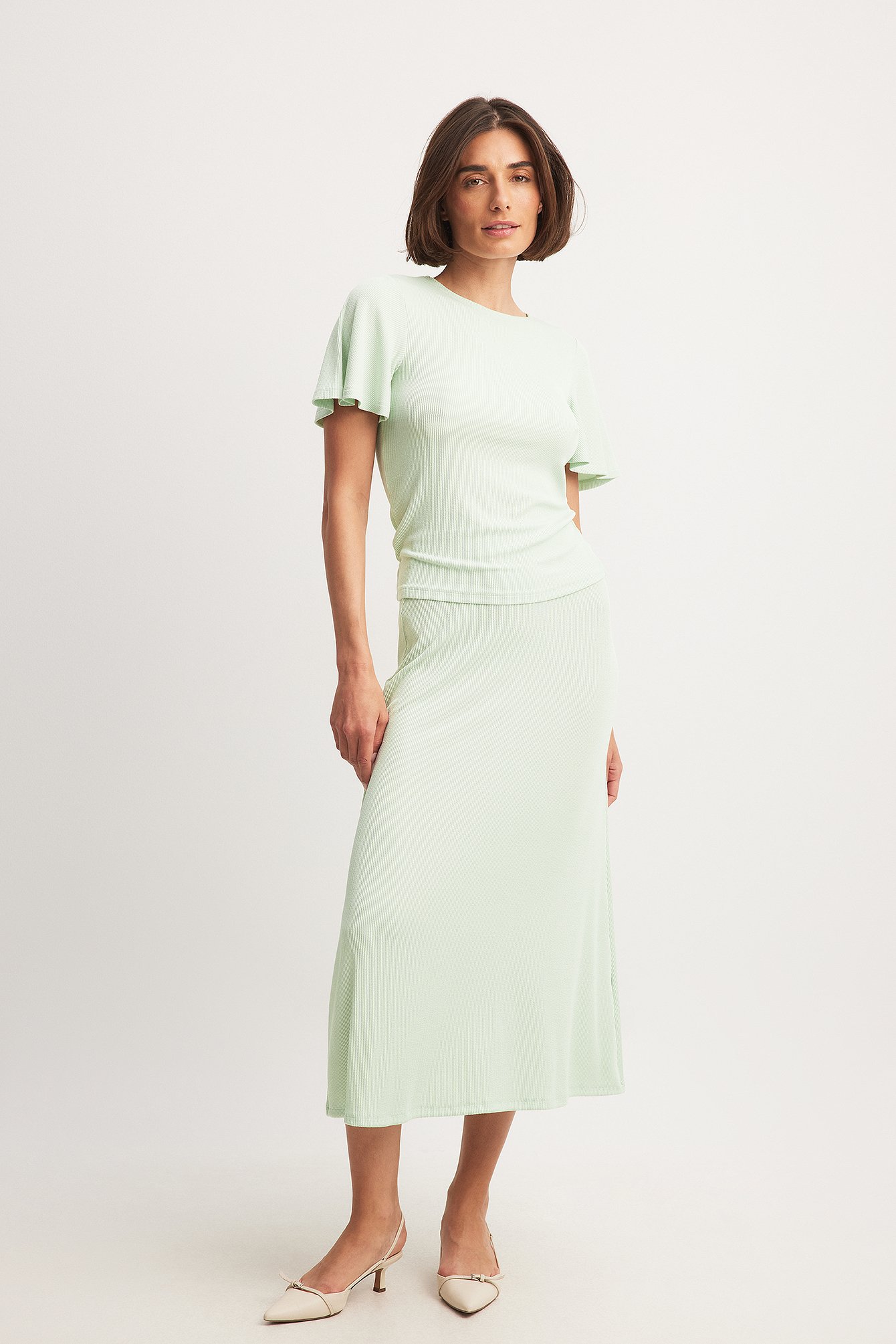 Soft Rib Midi Skirt - Green