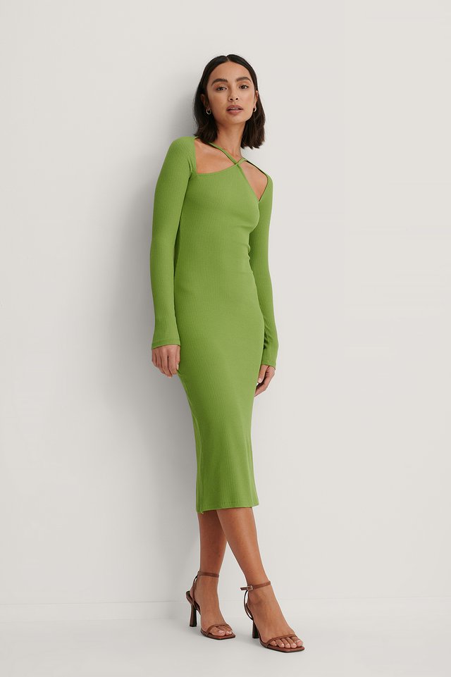 long sleeve tight green dress