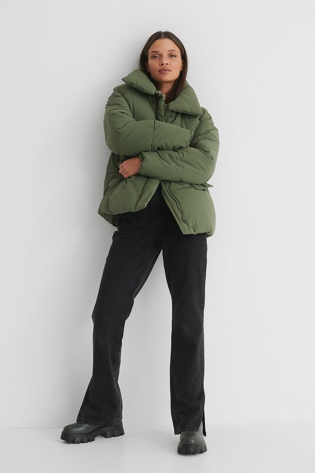 green suede puffer jacket