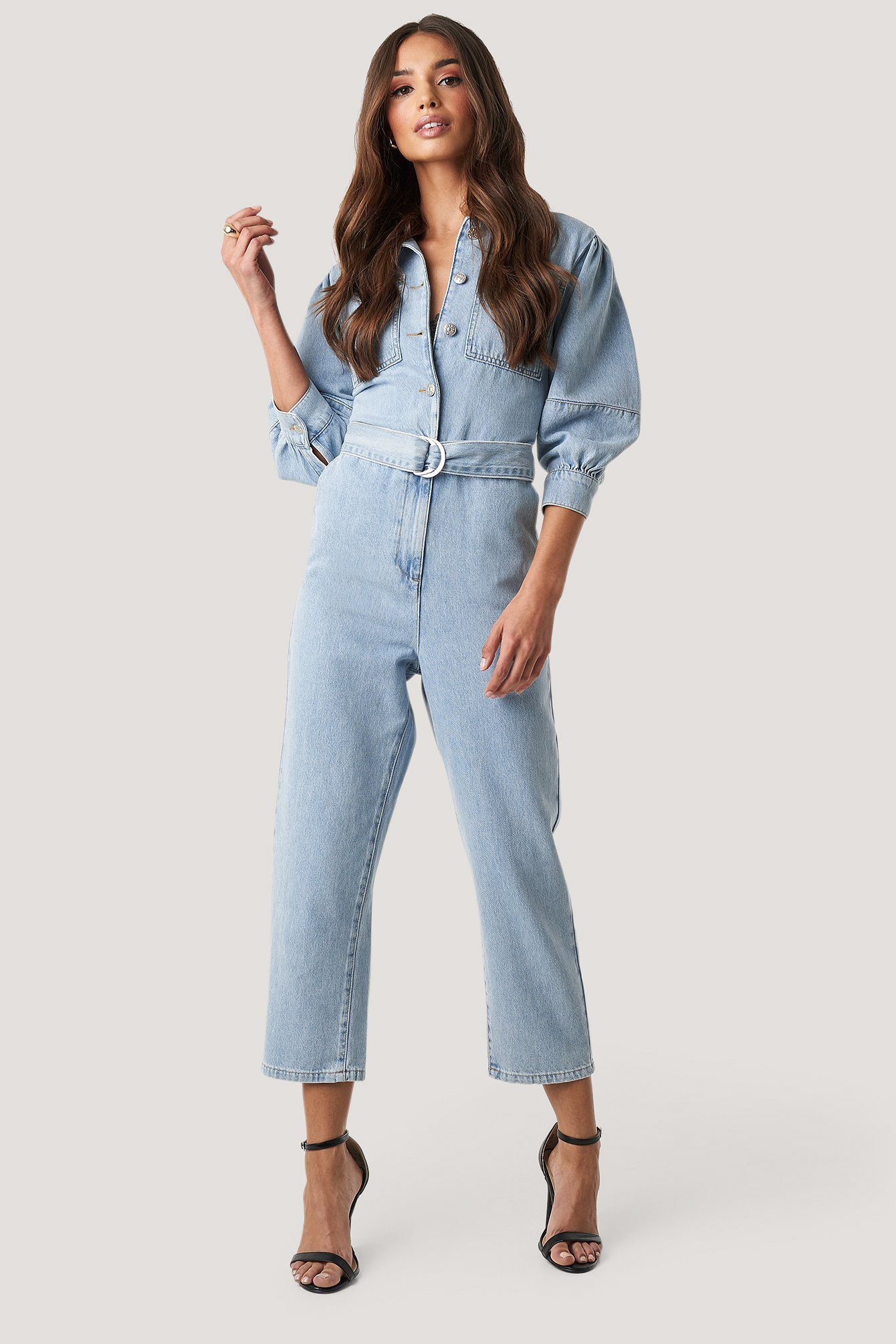 Puff Sleeve Jumpsuit Blue | na-kd.com