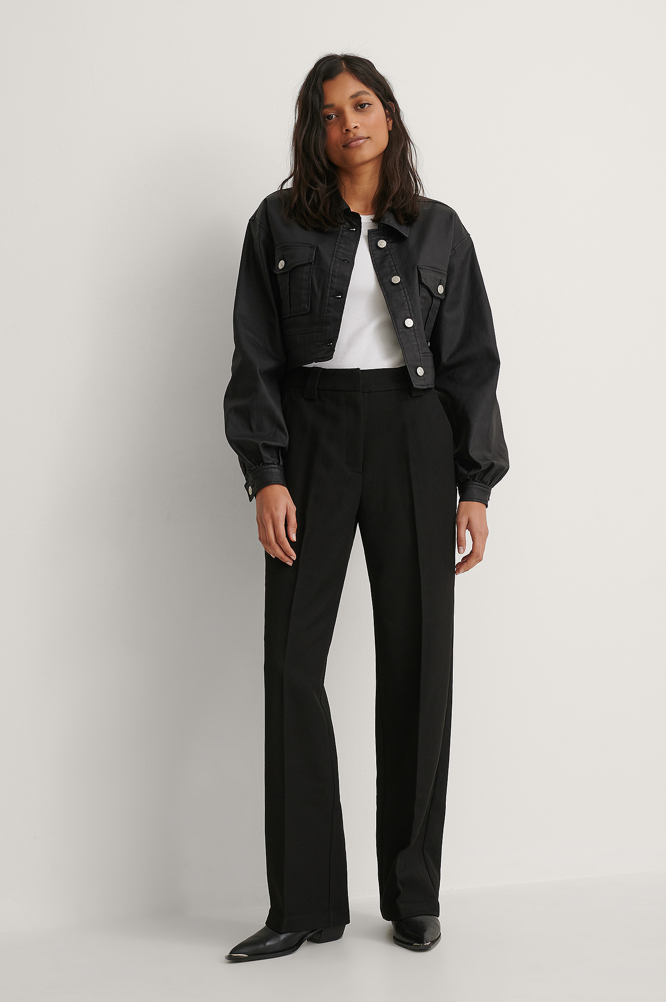 Coated Balloon Sleeve Cropped Jacket Black | na-kd.com