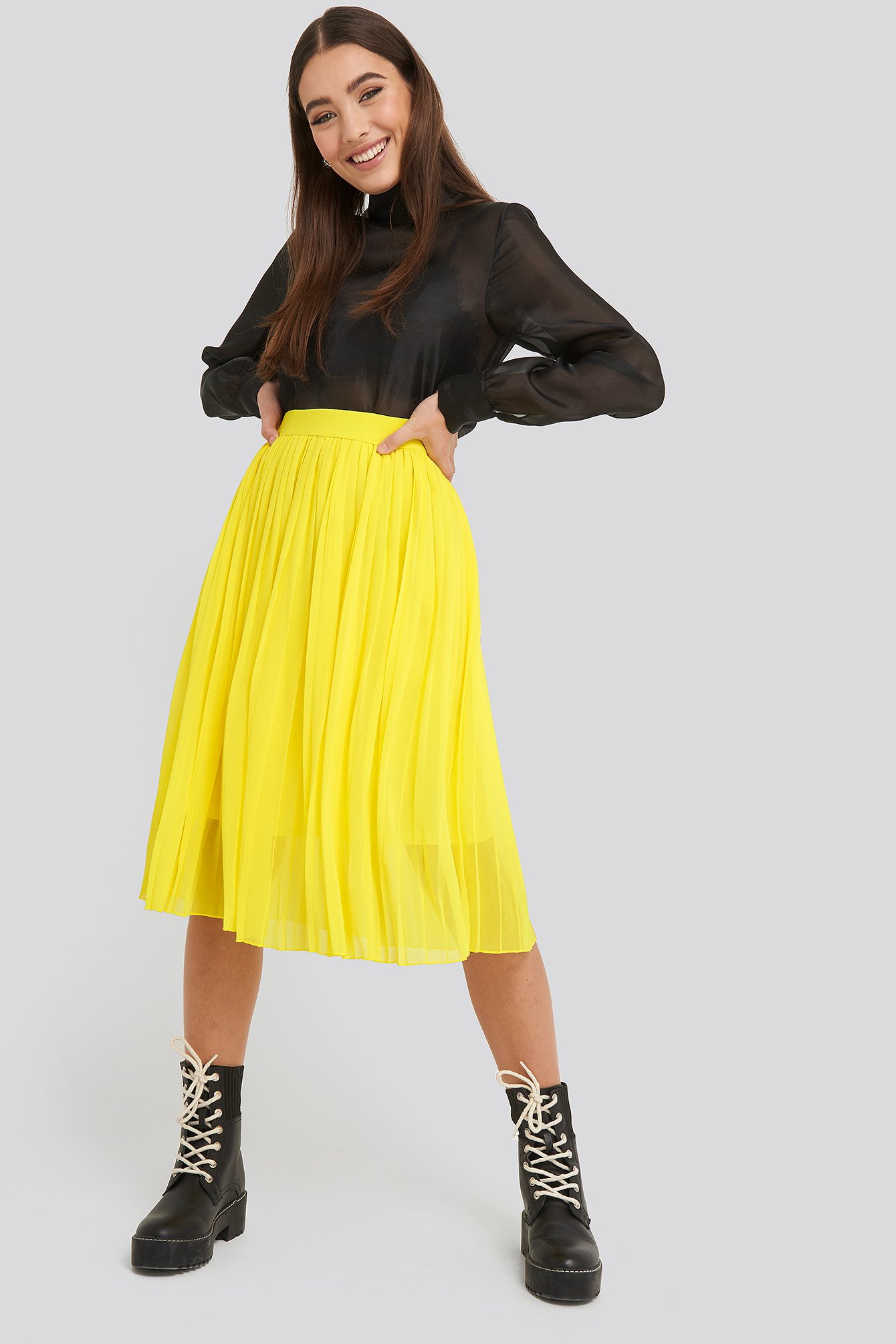 Midi Pleated Skirt Yellow | na-kd.com