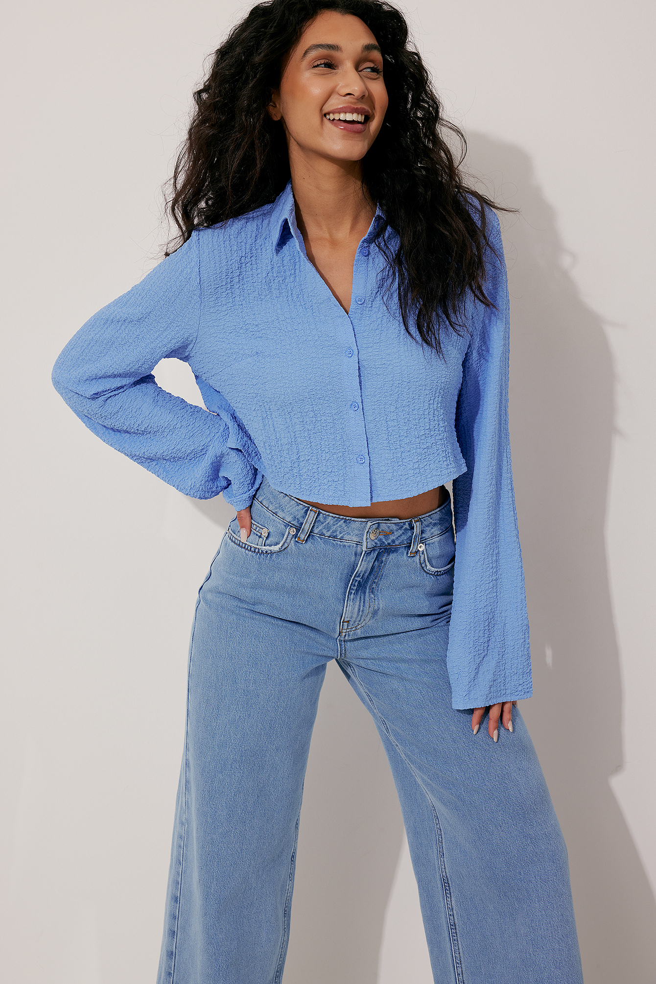 Structured Cropped Shirt Blue | na-kd.com