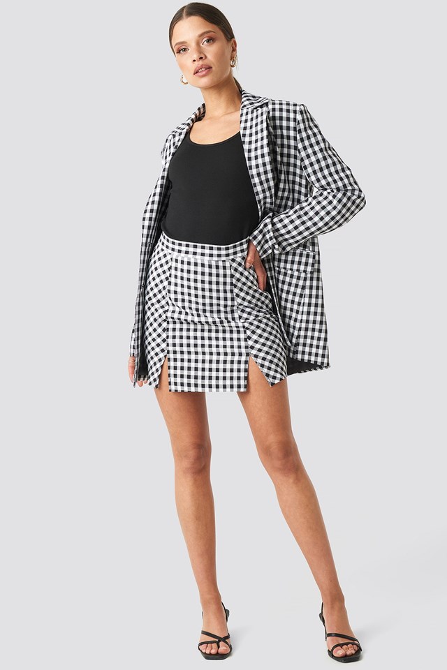 Gingham Double Breasted Blazer Multicolor | na-kd.com