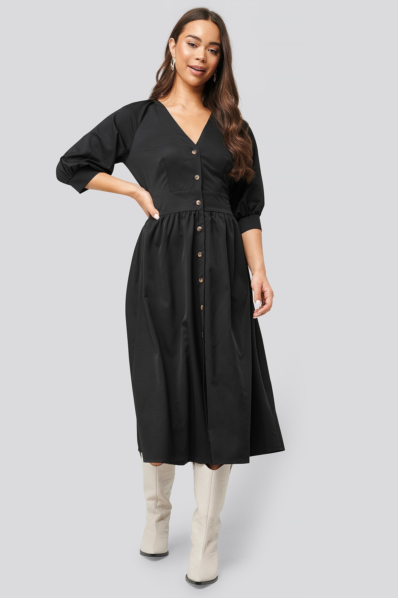 belted balloon sleeve dress