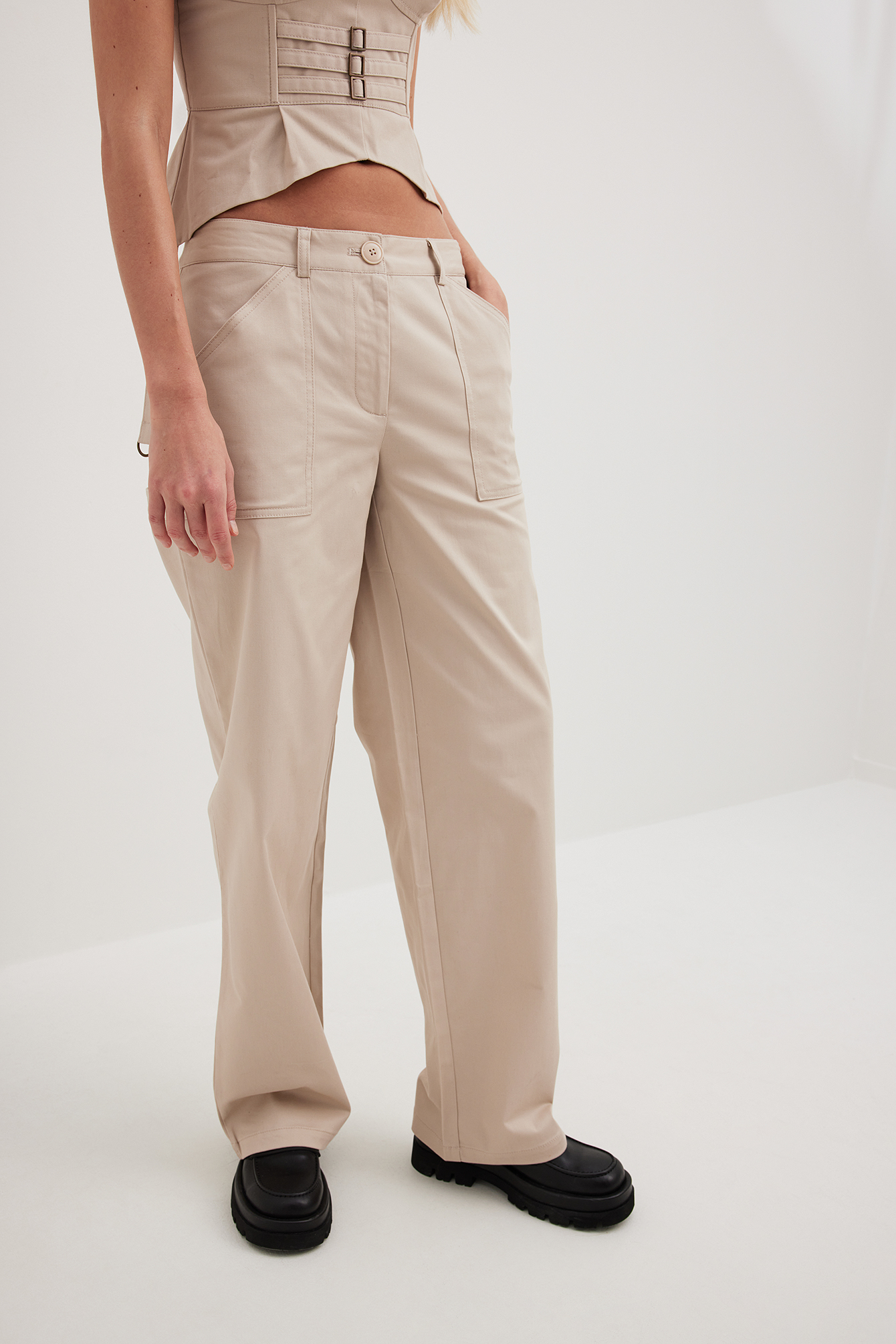 Toteme Women's Beige Cotton Mid-rise Straight Drawstring Cargo Trousers |  eBay