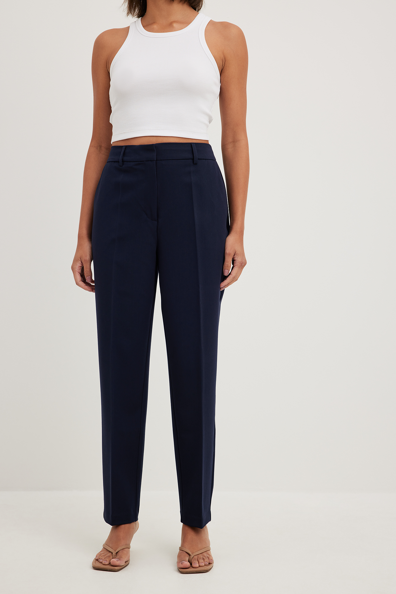 Straight High Waist Cropped Suit Pants Black