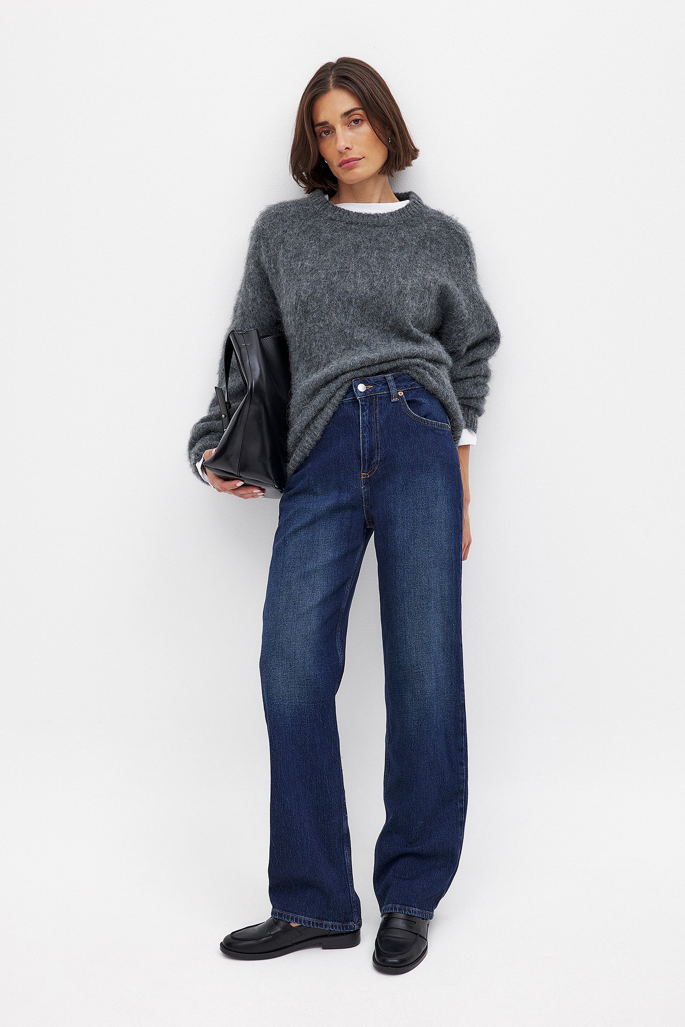 NA-KD Gerade geschnittene Jeans mit hoher Taille - Blue