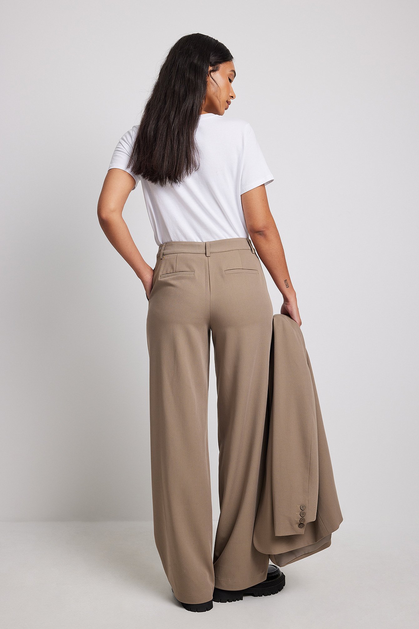 Cream Croc Pu Mid Rise Wide Leg Trousers  PrettyLittleThing