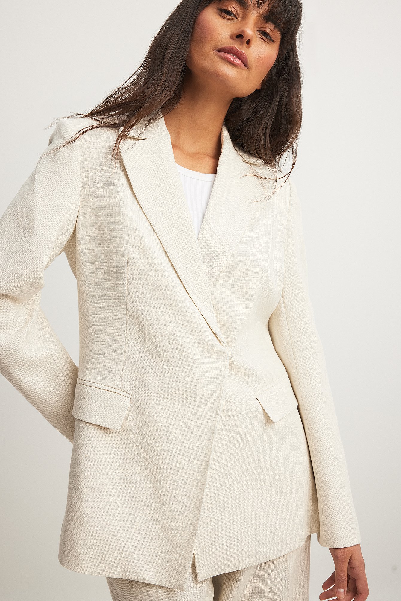 Linen Blend Blazer Offwhite | NA-KD