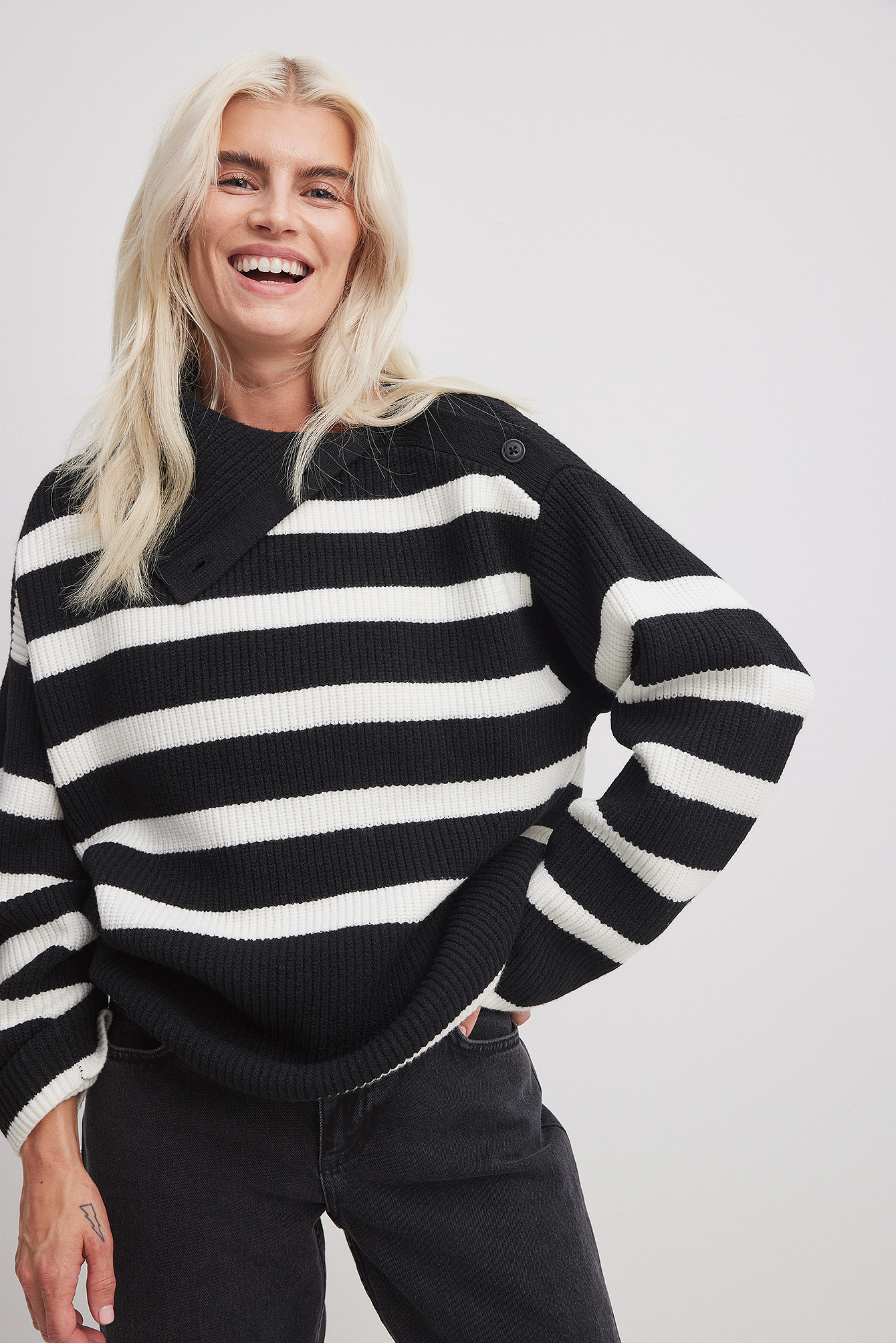 Striped Knitted Turtleneck Sweater Stripe | NA-KD