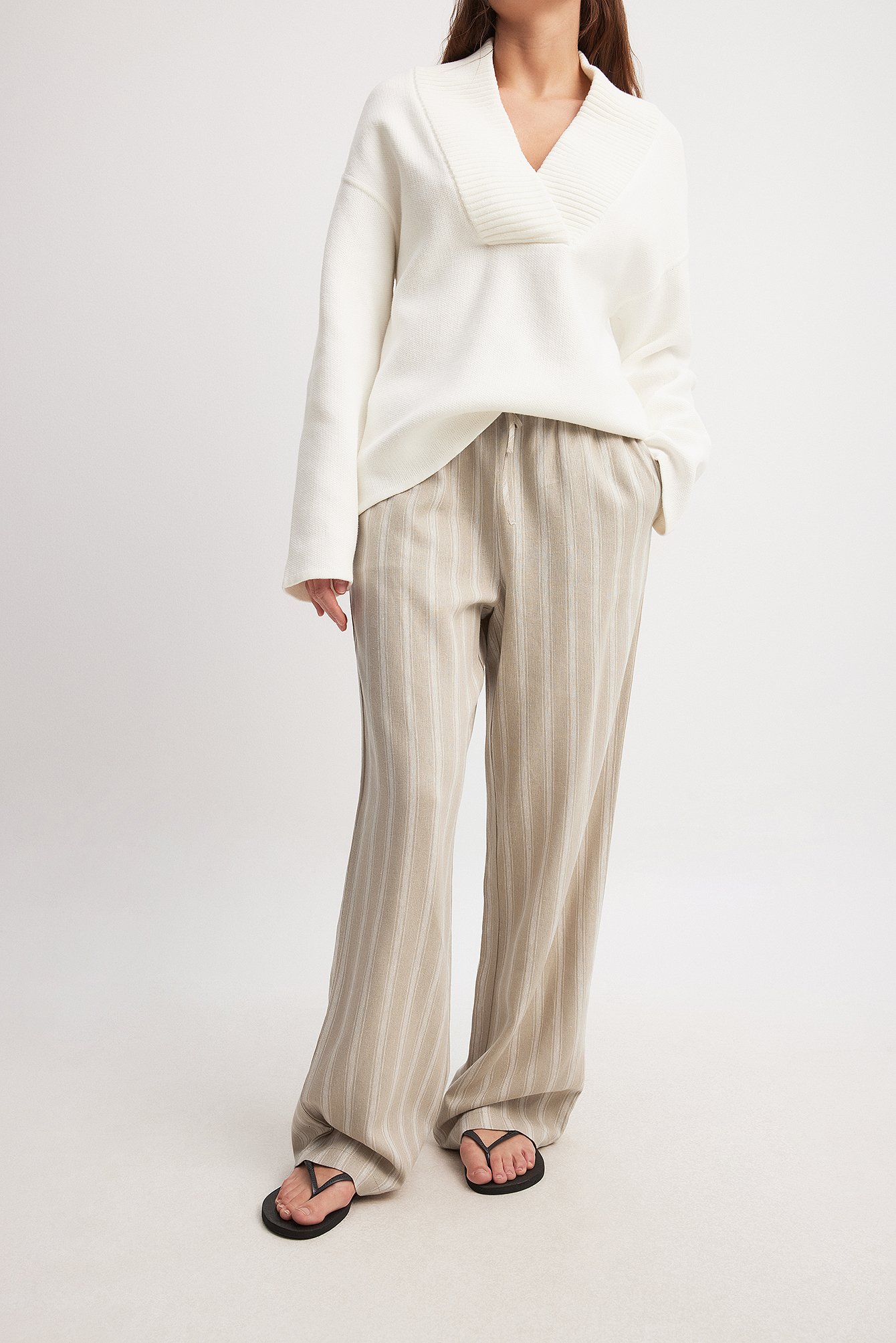 Linen Blend Striped Pants Beige | NA-KD