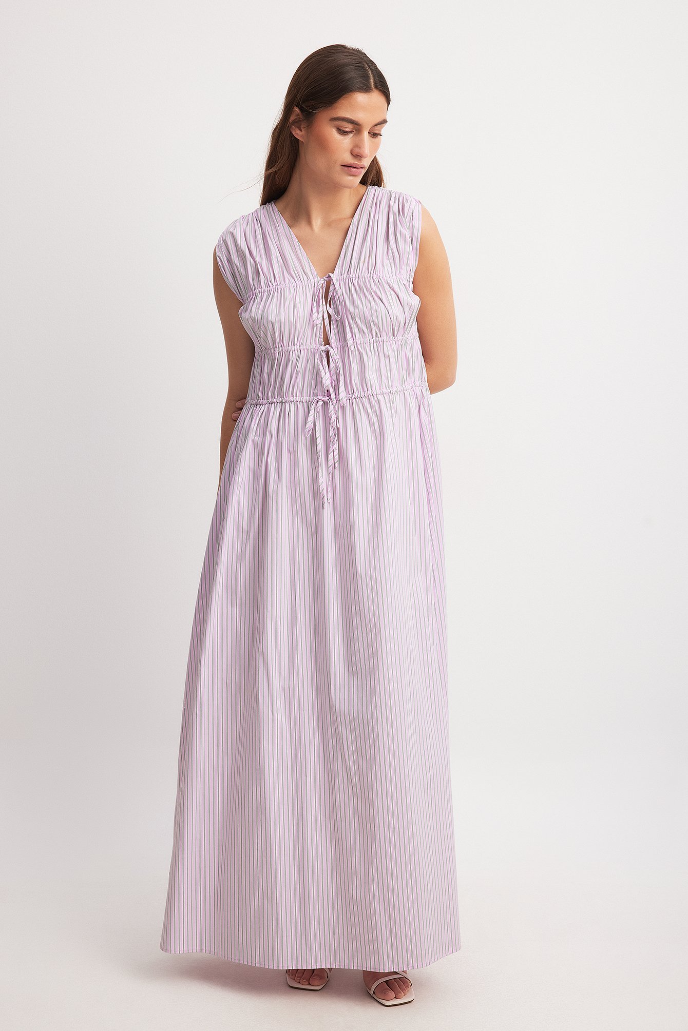 Striped Tie Chest Detail Maxi Dress - Stripe