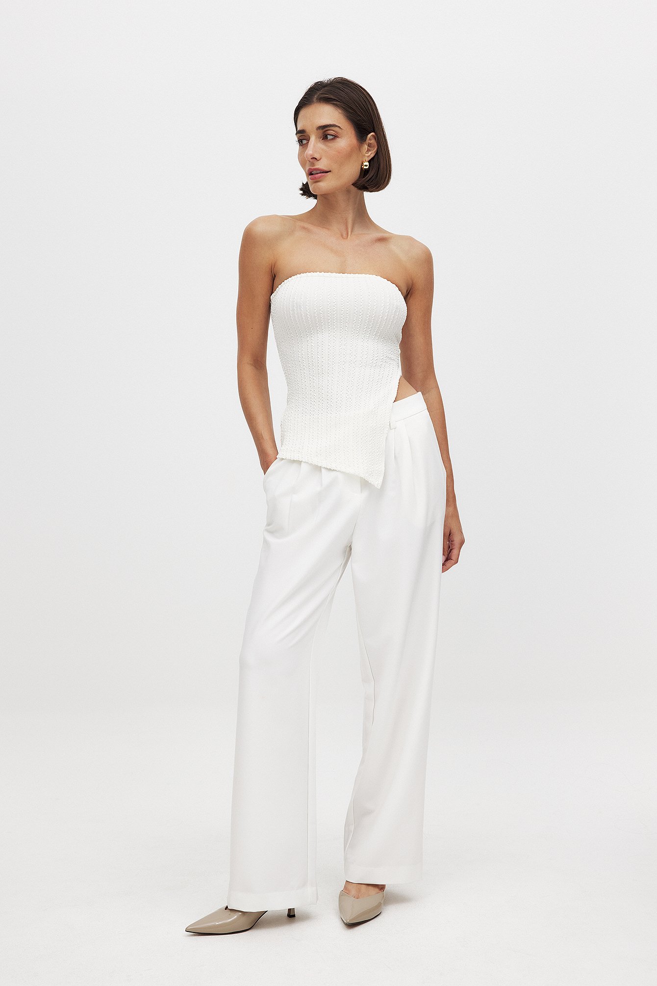 NA-KD Structured Tube Side Slit Top - Tops - Offwhite - L (EU 42-44) - NA-KD / NAKD