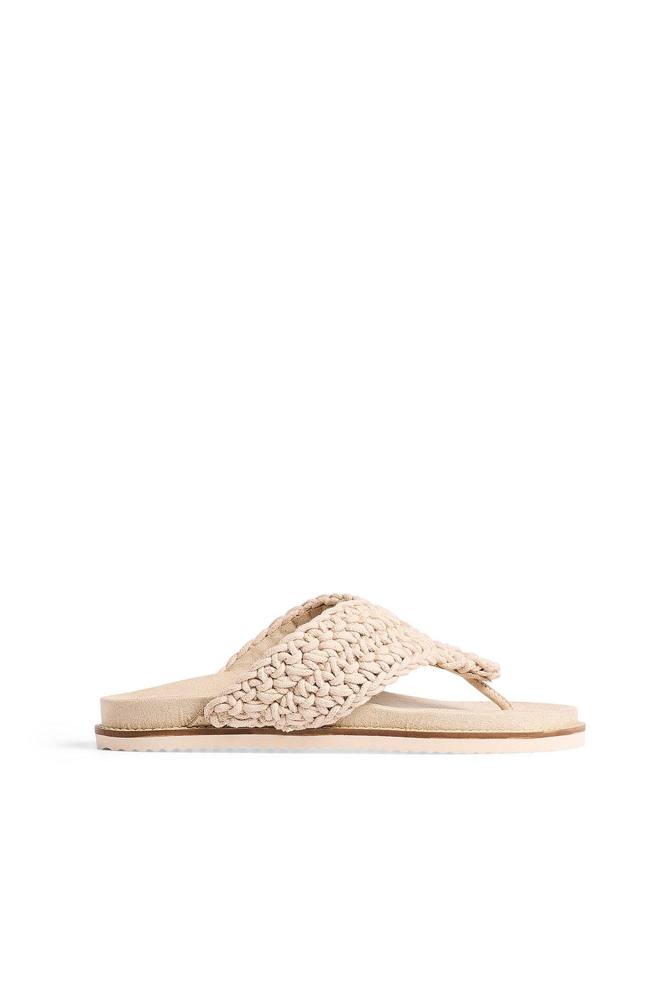 NA-KD Thong Knitted Cotton Footbed Slippers - Beige