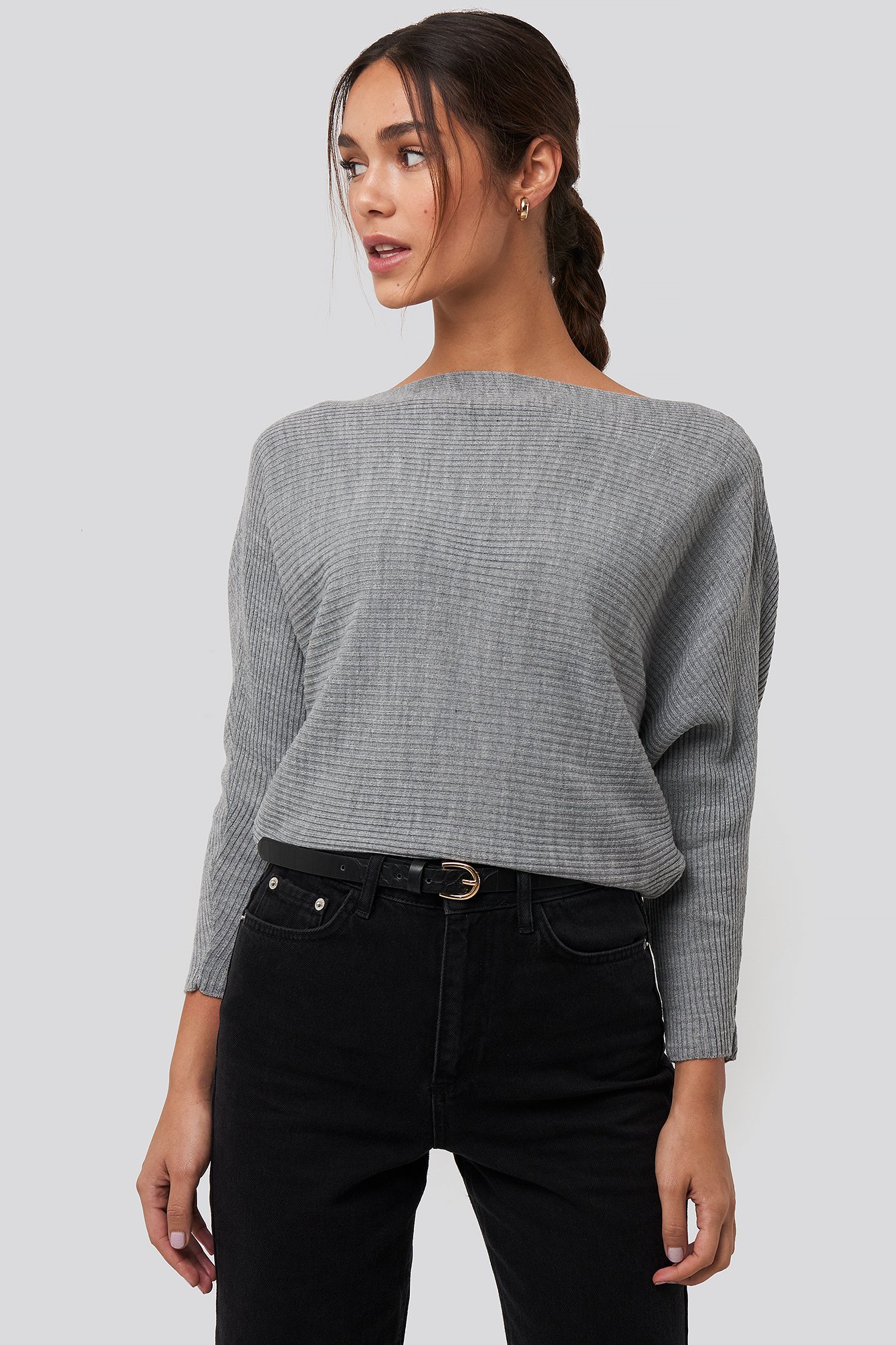 Bat Sleeve Sweater Grey | NA-KD