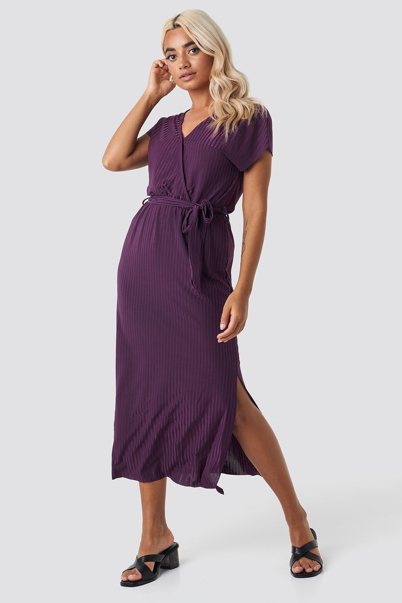 Belt Detailed Midi Dress Purple | na-kd.com