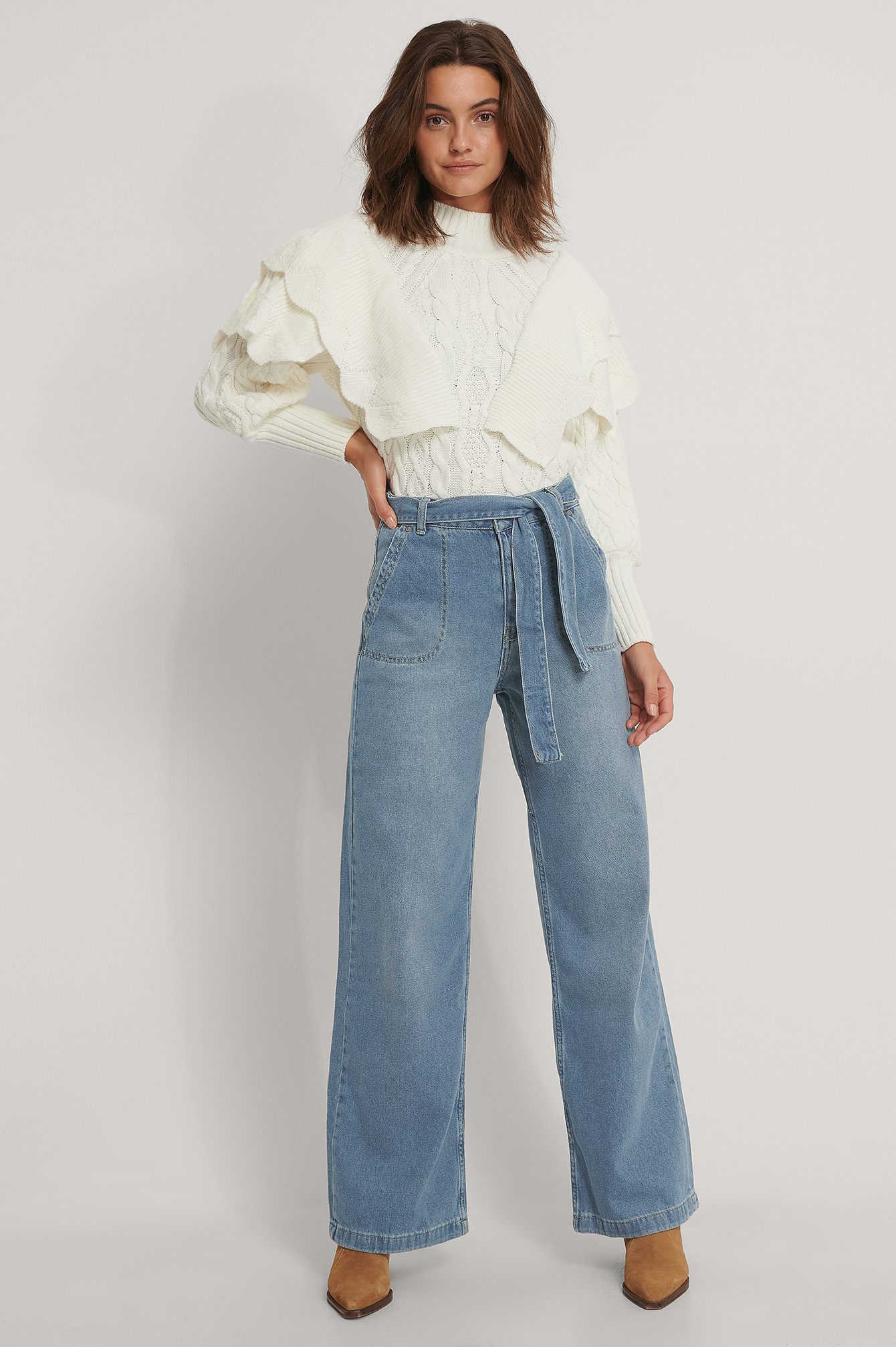 Belted Wide Jeans Blue | na-kd.com