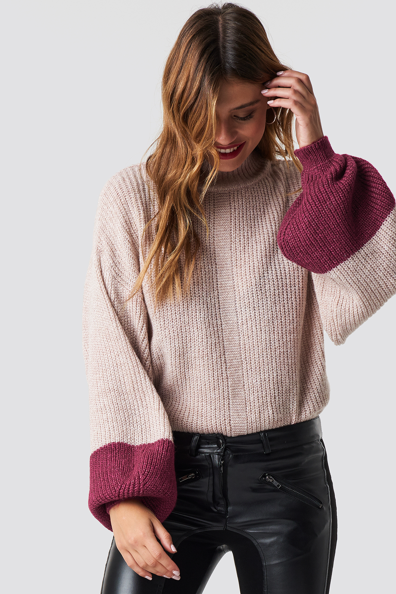 Blocked Hem Balloon Sleeve Sweater