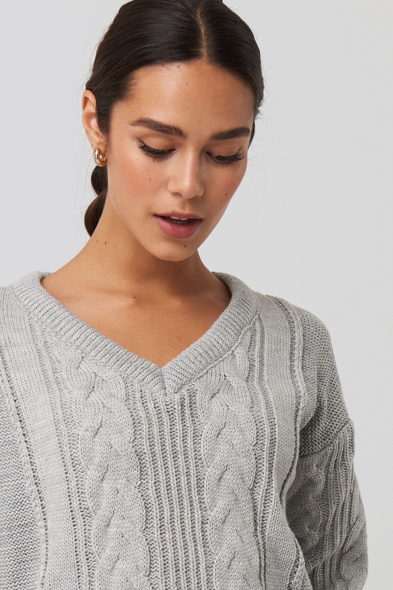 Braided Silvery Knitted Sweater Gray