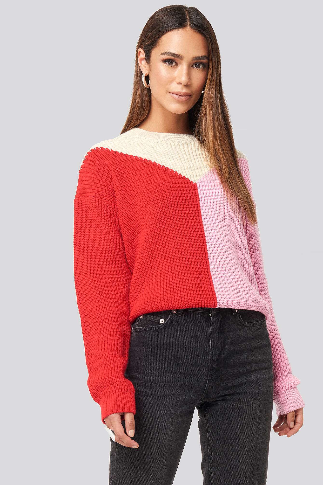 Color Blocked Knitted Sweater Rot Na