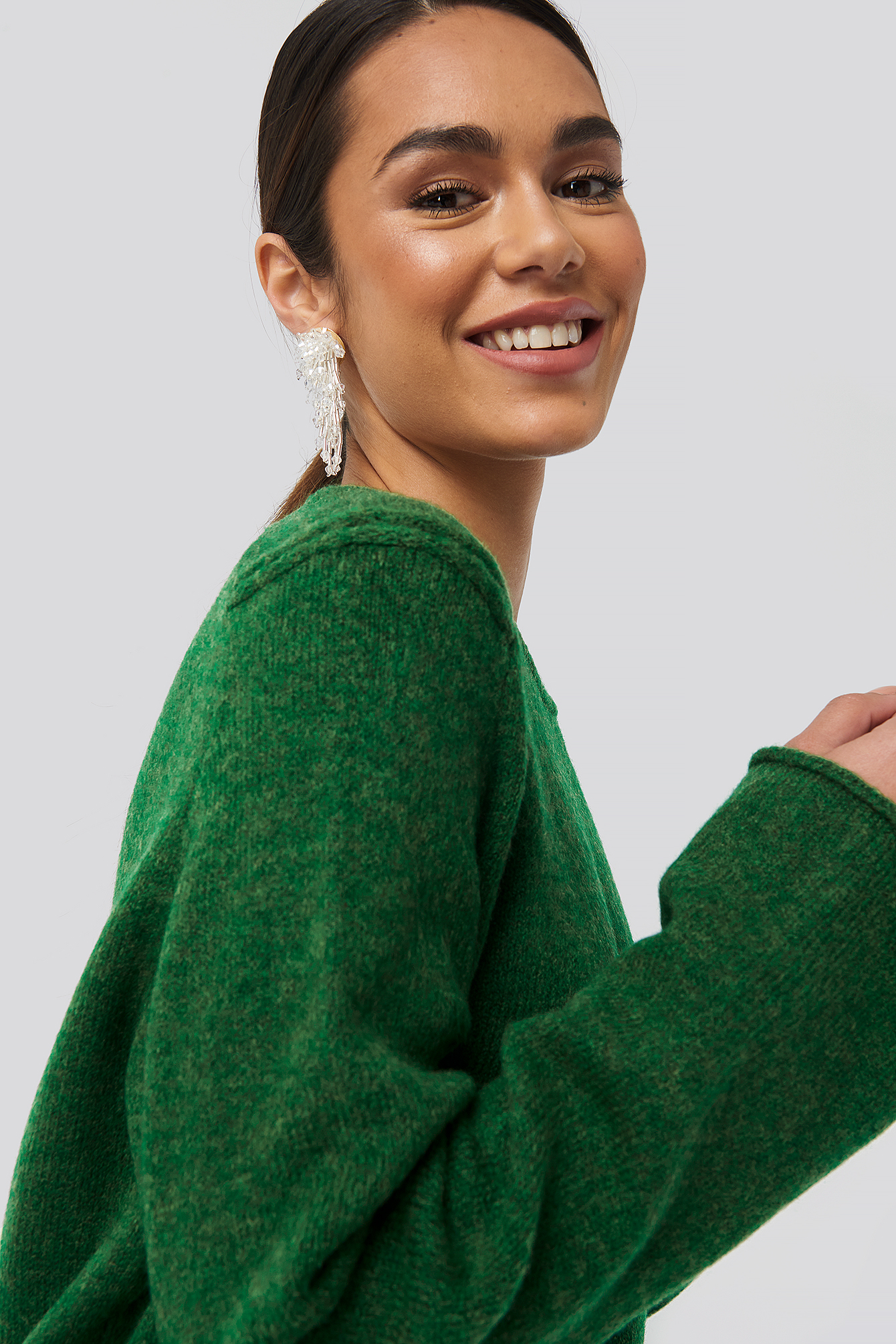 Crew Neck Knitted Sweater Green