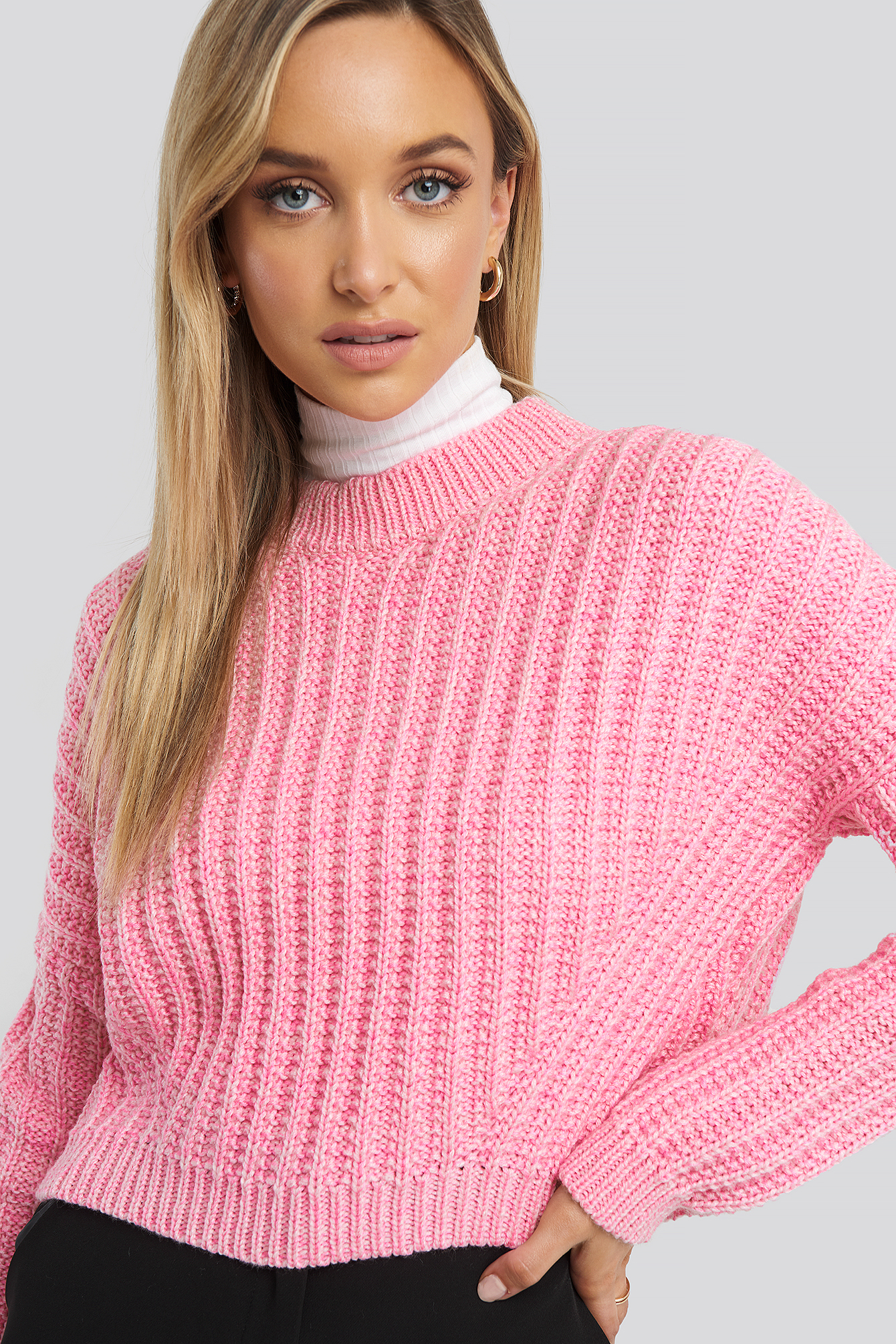 Crop Knitted Sweater Pink