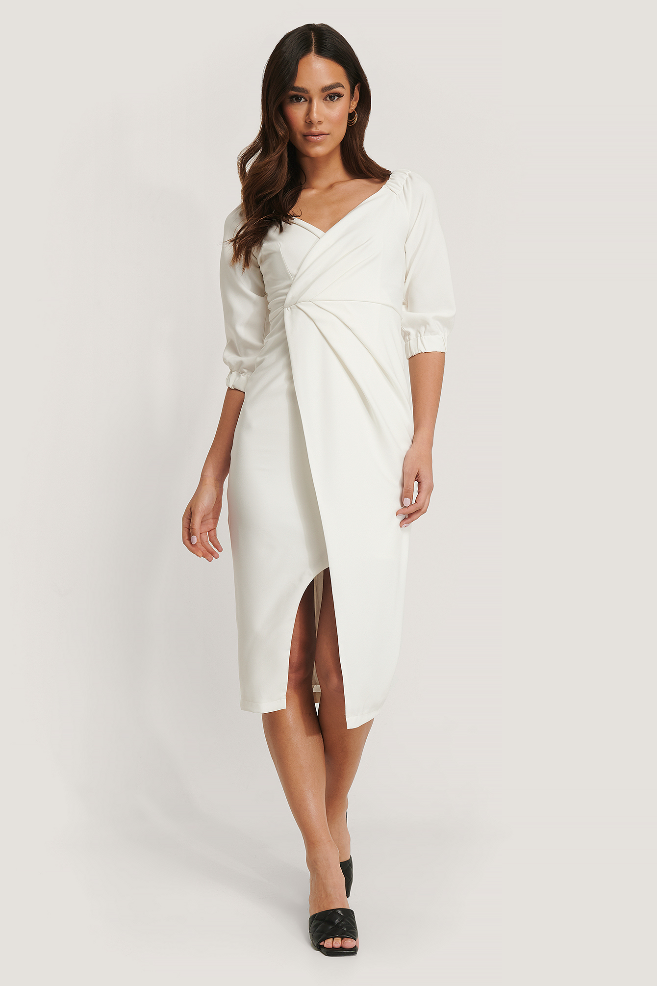 Drape Detailed Midi Dress White | na-kd.com