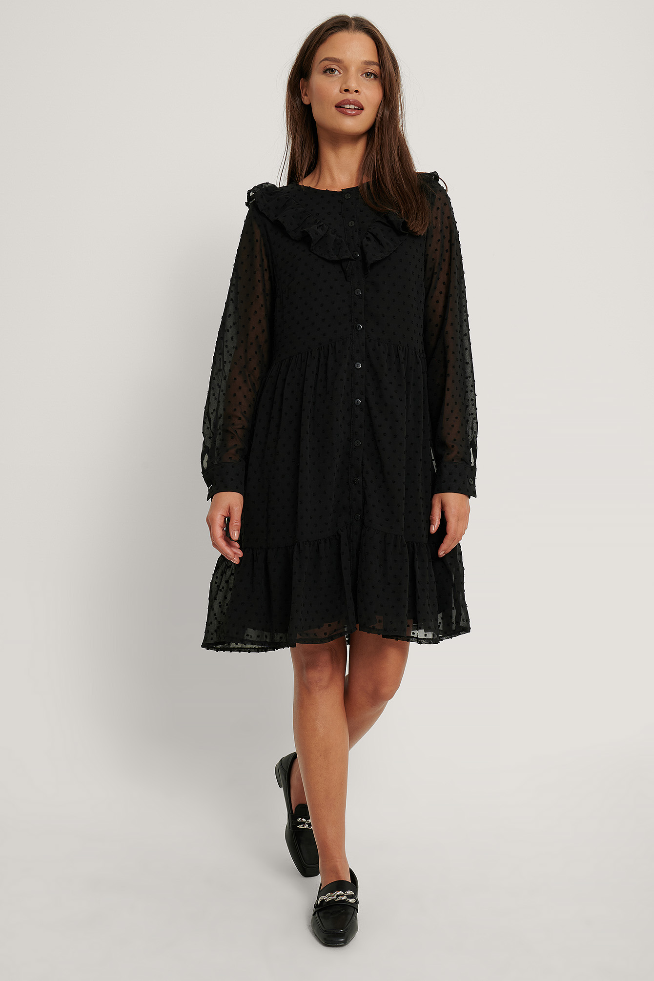 Frill Detail Mini Dress Black | NA-KD