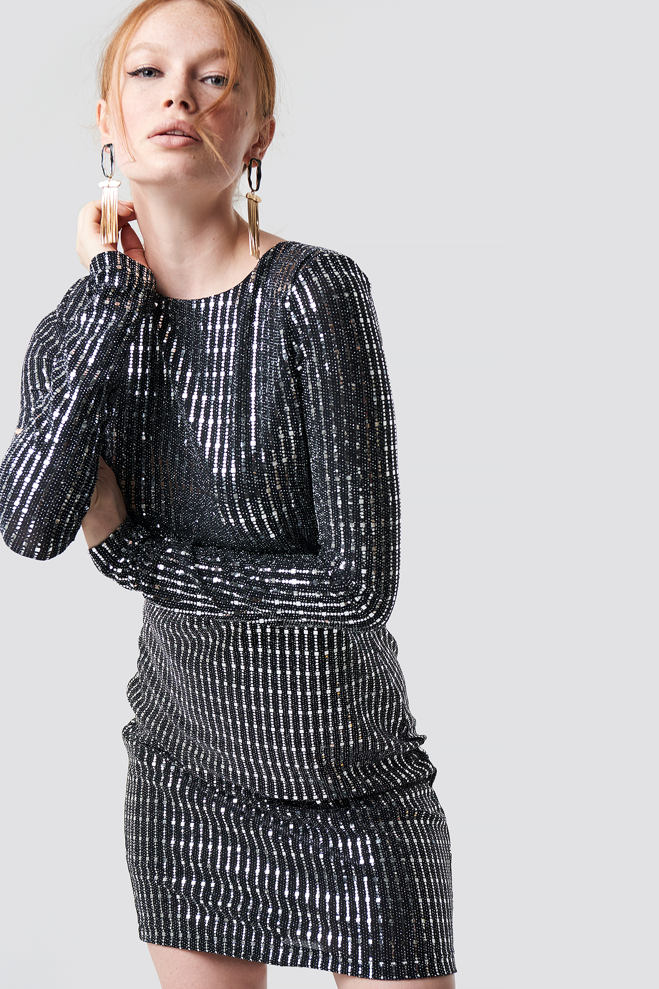 Longsleeve Shiny Mini Dress Gray | na-kd.com