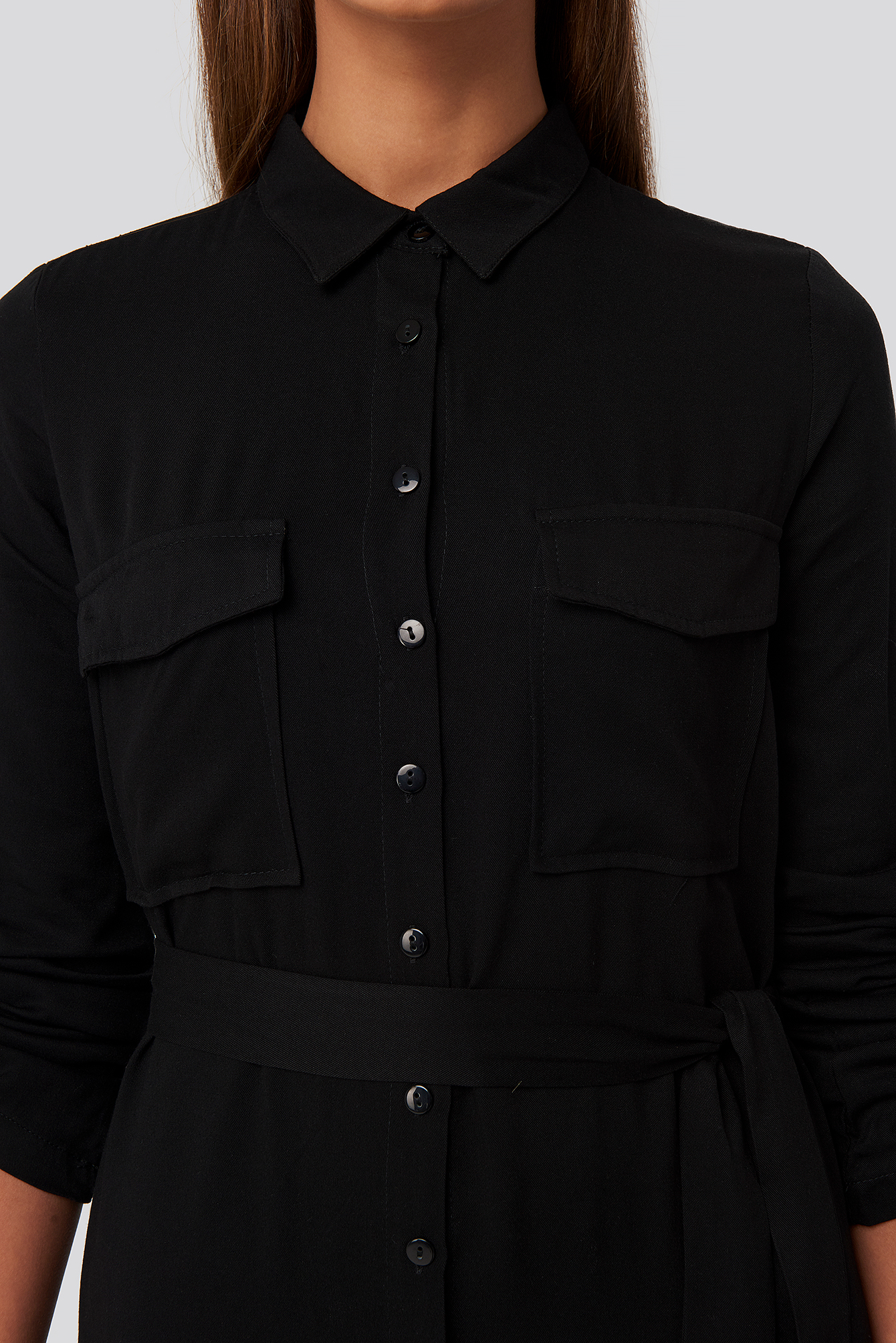 belted utility midi shirt dress