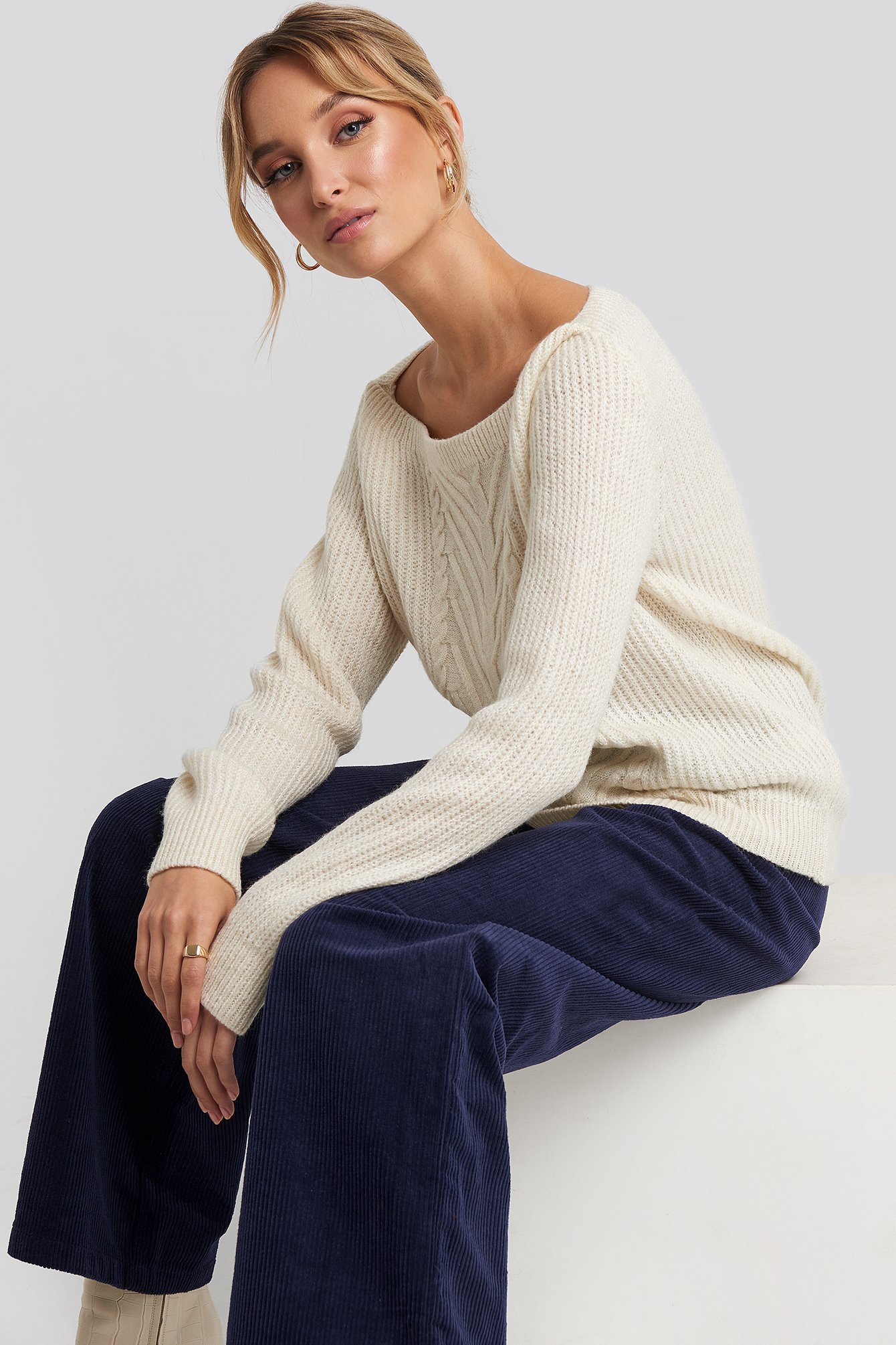 Off Shoulder Knitted Sweater White