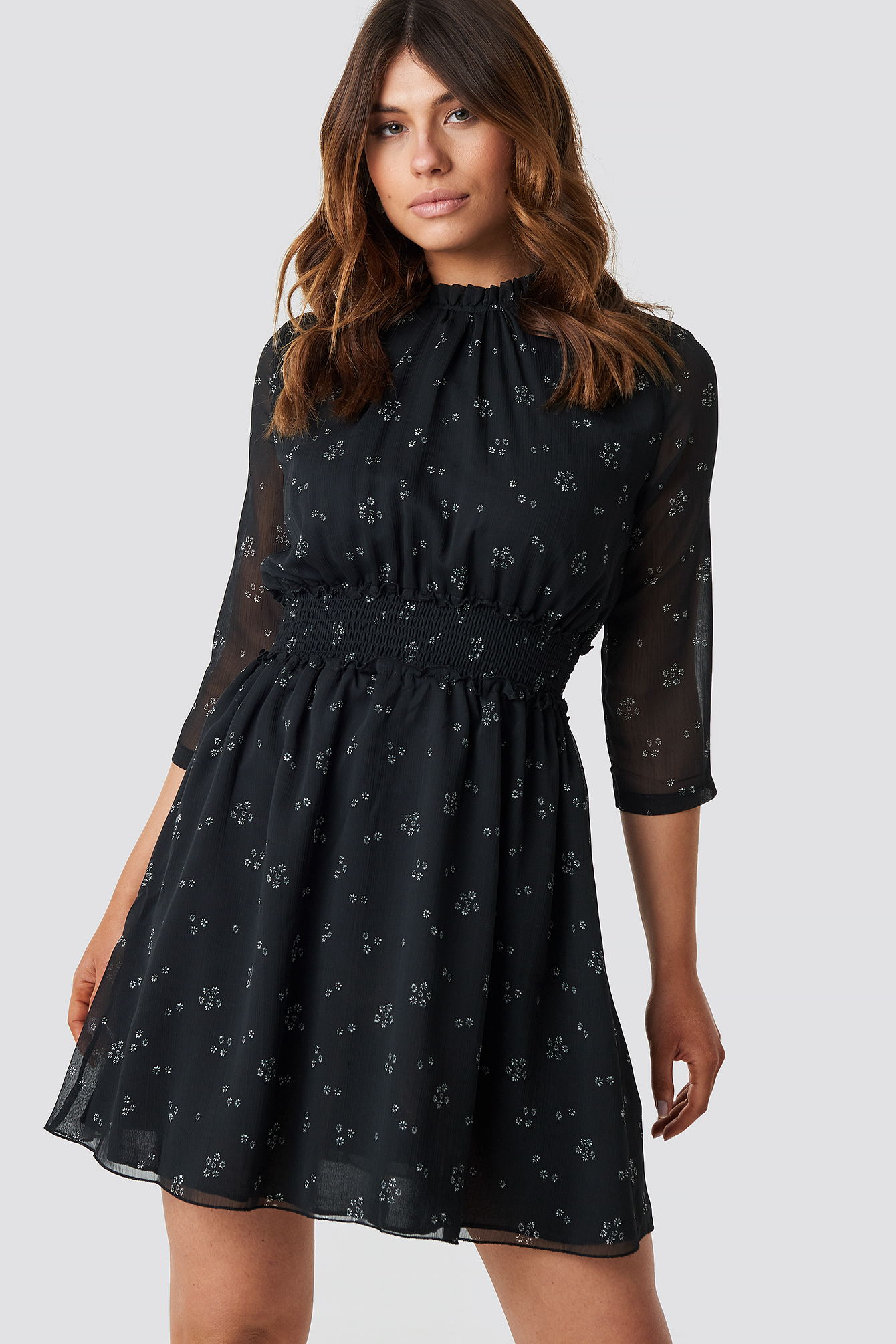 black patterned midi dress