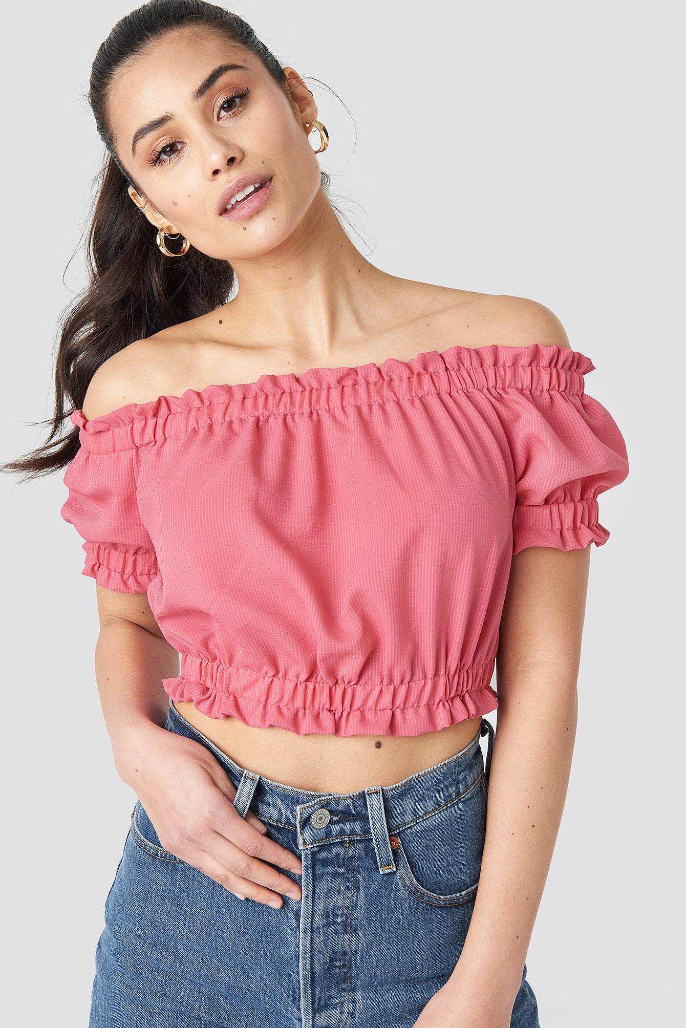 Shirred Crop Blouse Pink | na-kd.com