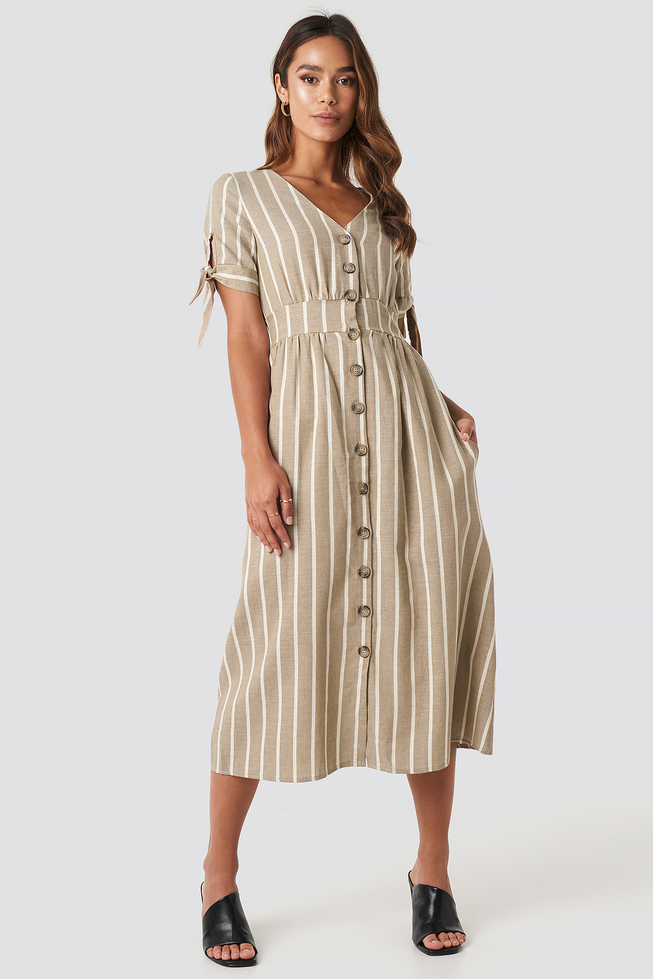 short sleeve button midi dress