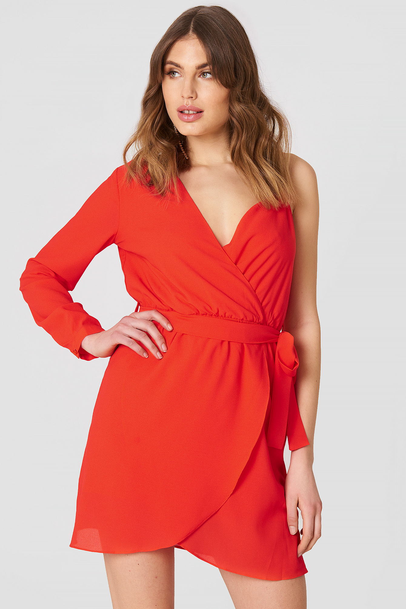 Trendyol Single Arm Belted Dress - Red | ModeSens