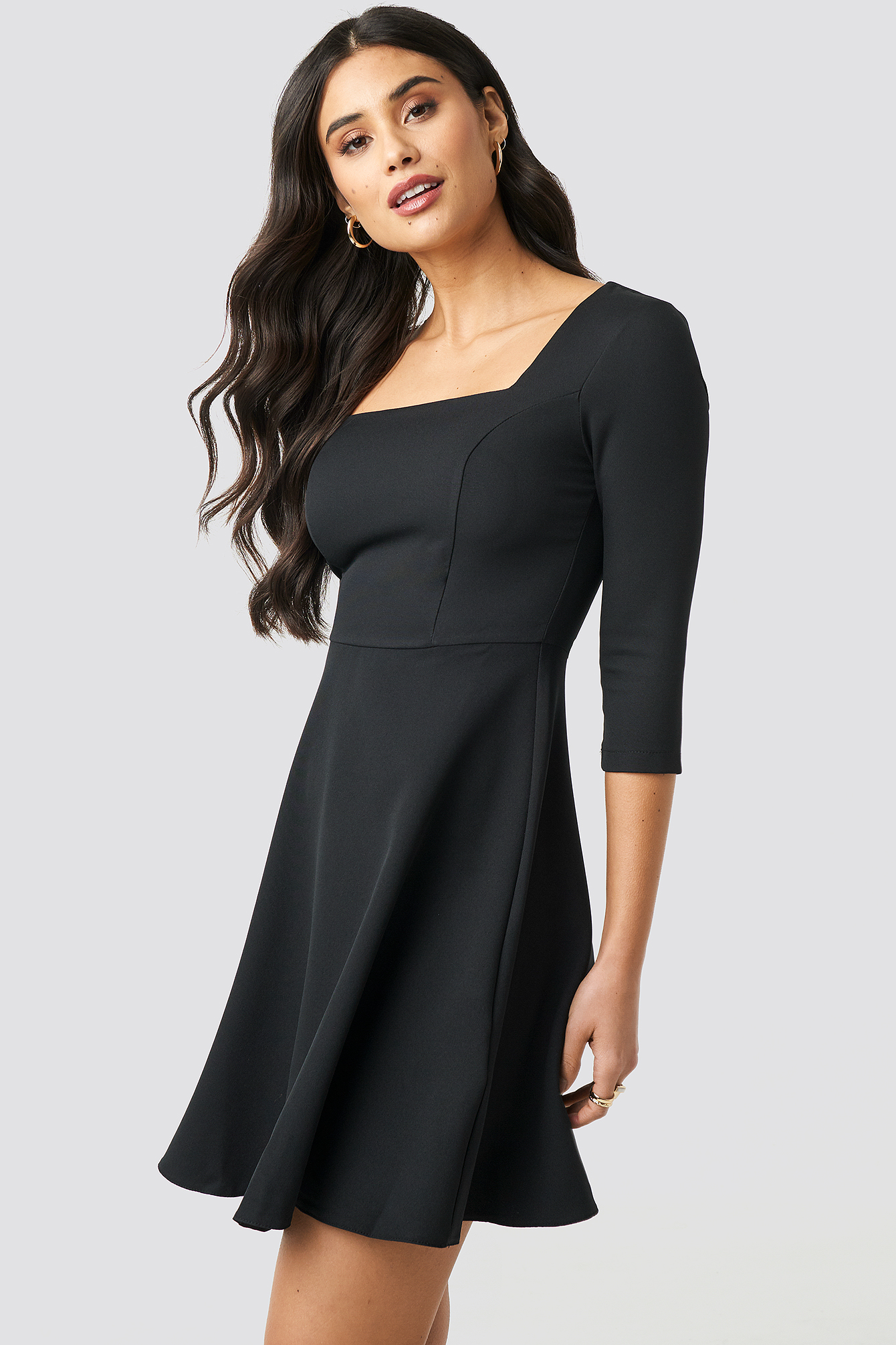 Square Collar Dress Black | na-kd.com