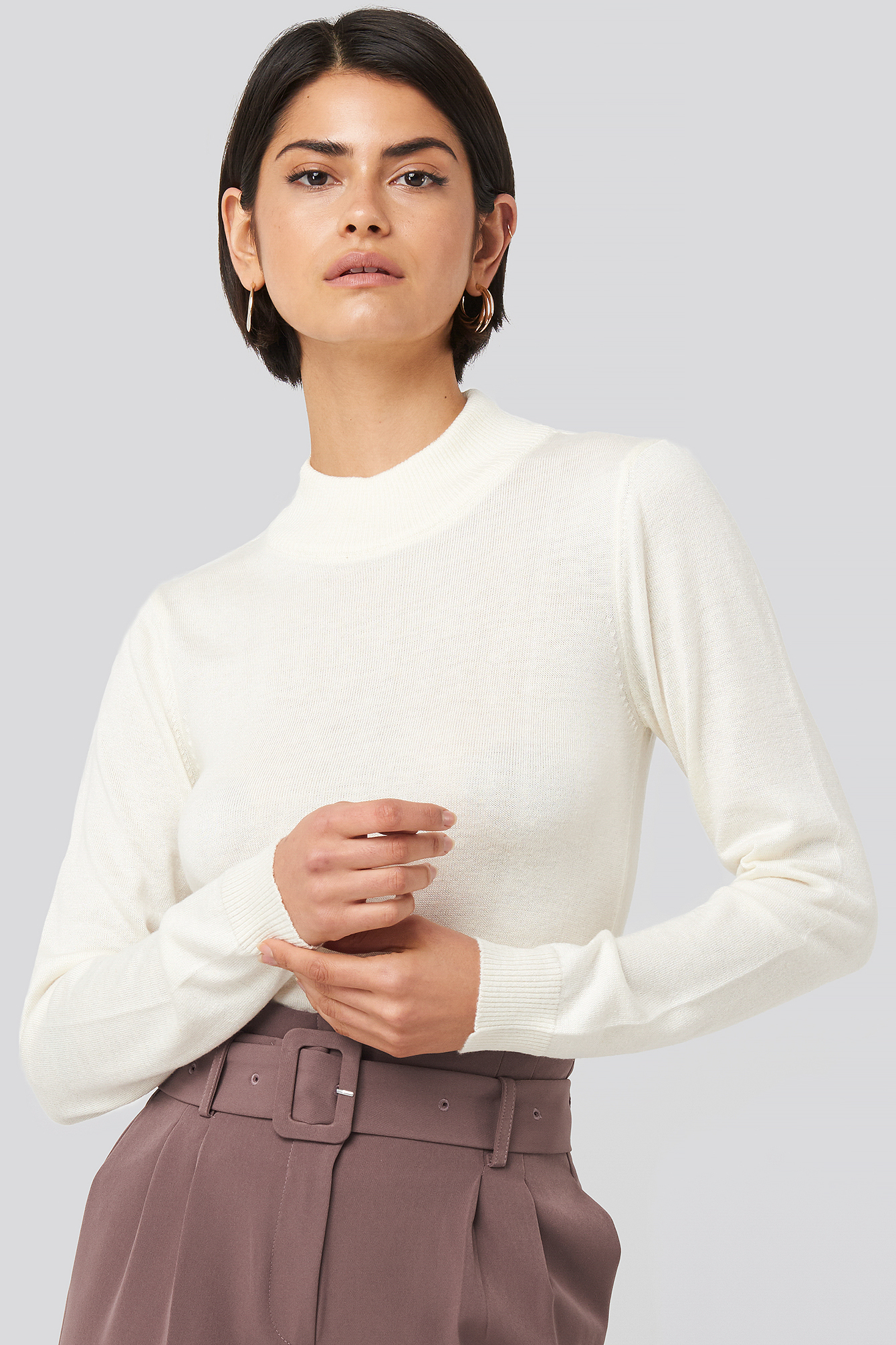 Turtleneck Knitted Top White 