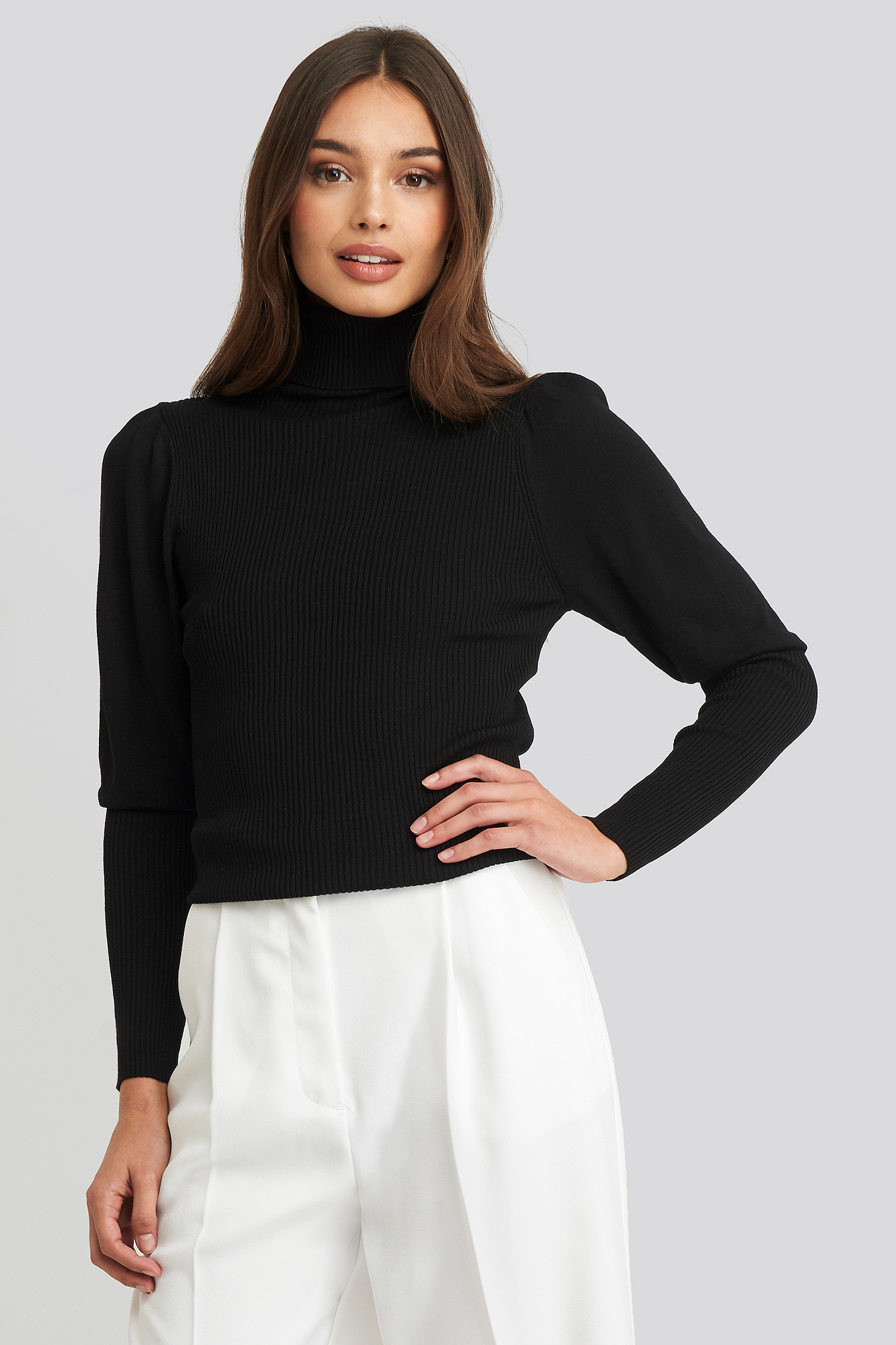 Turtleneck Sleeve Detailed Sweater Black | na-kd.com