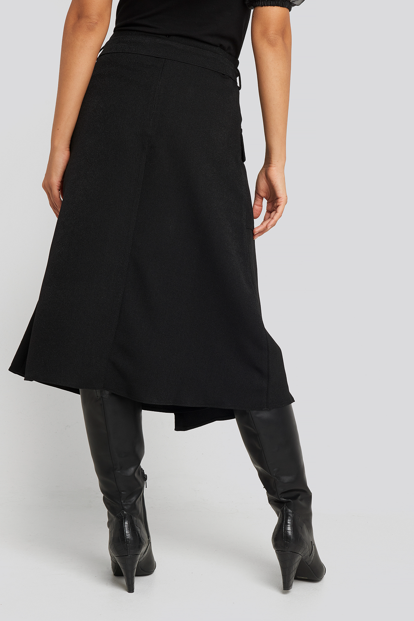 Waist Binding Overlap Midi Skirt Black | na-kd.com