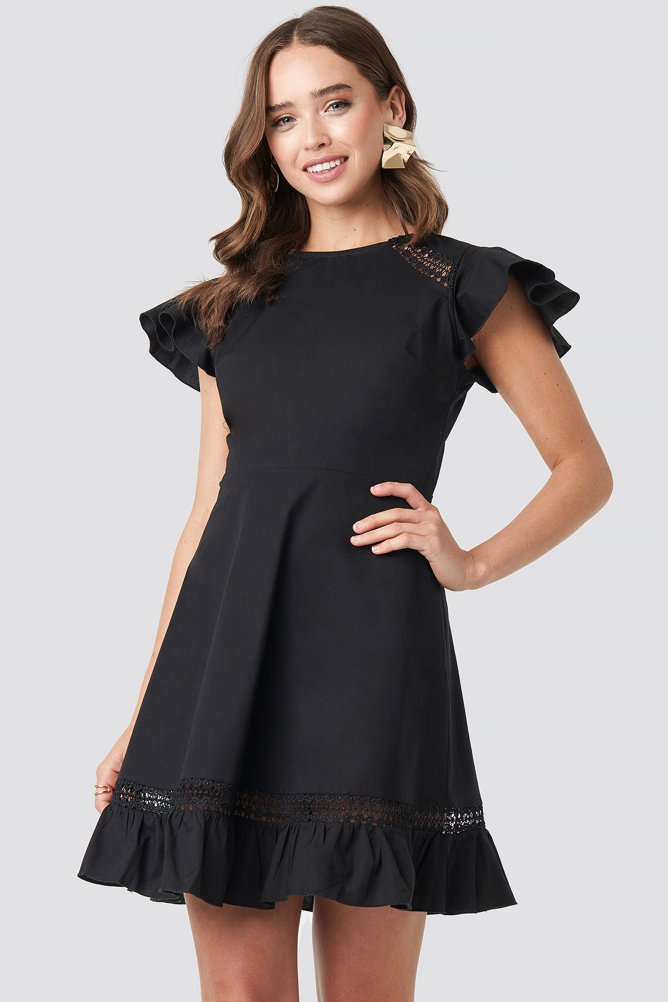 Yol Ruffle Detail Mini Dress Black | na-kd.com
