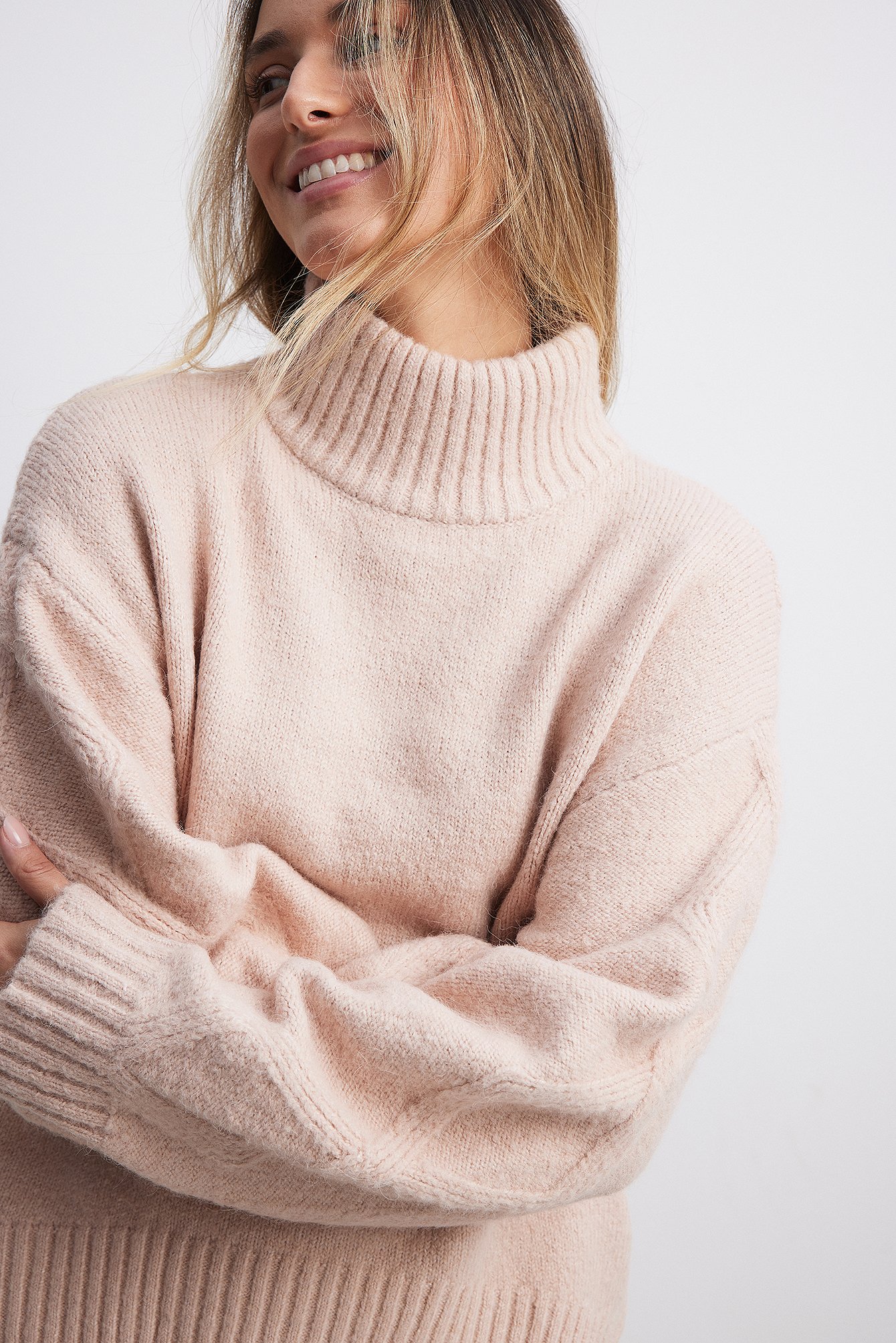 Turtleneck Knitted Cable Sweater Pink Na Kd