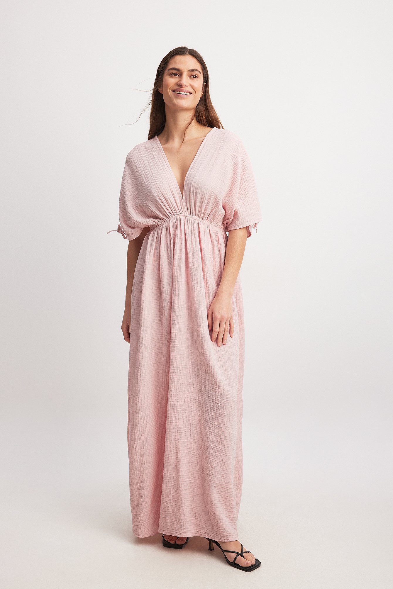 NA-KD V-neck Front and Back Maxi Dress - Pink