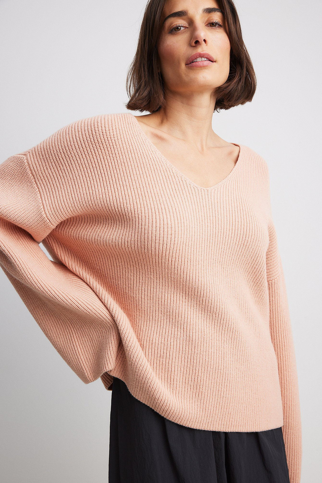 NA-KD V-Ausschnitt Strickpullover - Pink