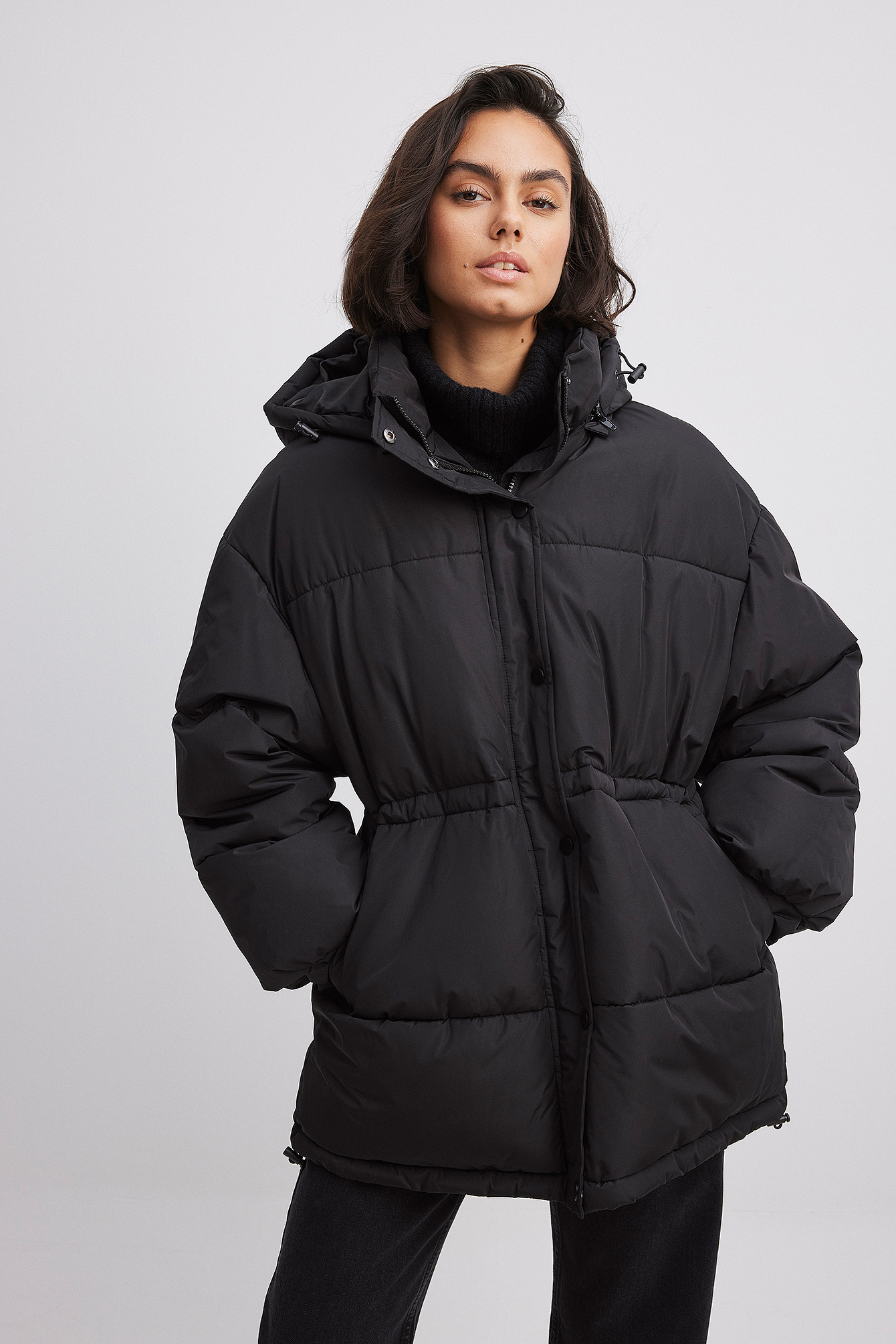 Winter Black Cropped Hooded Puffer Jacket Quilted Oversize Outwear Coat  with Drawstring : : Clothing, Shoes & Accessories