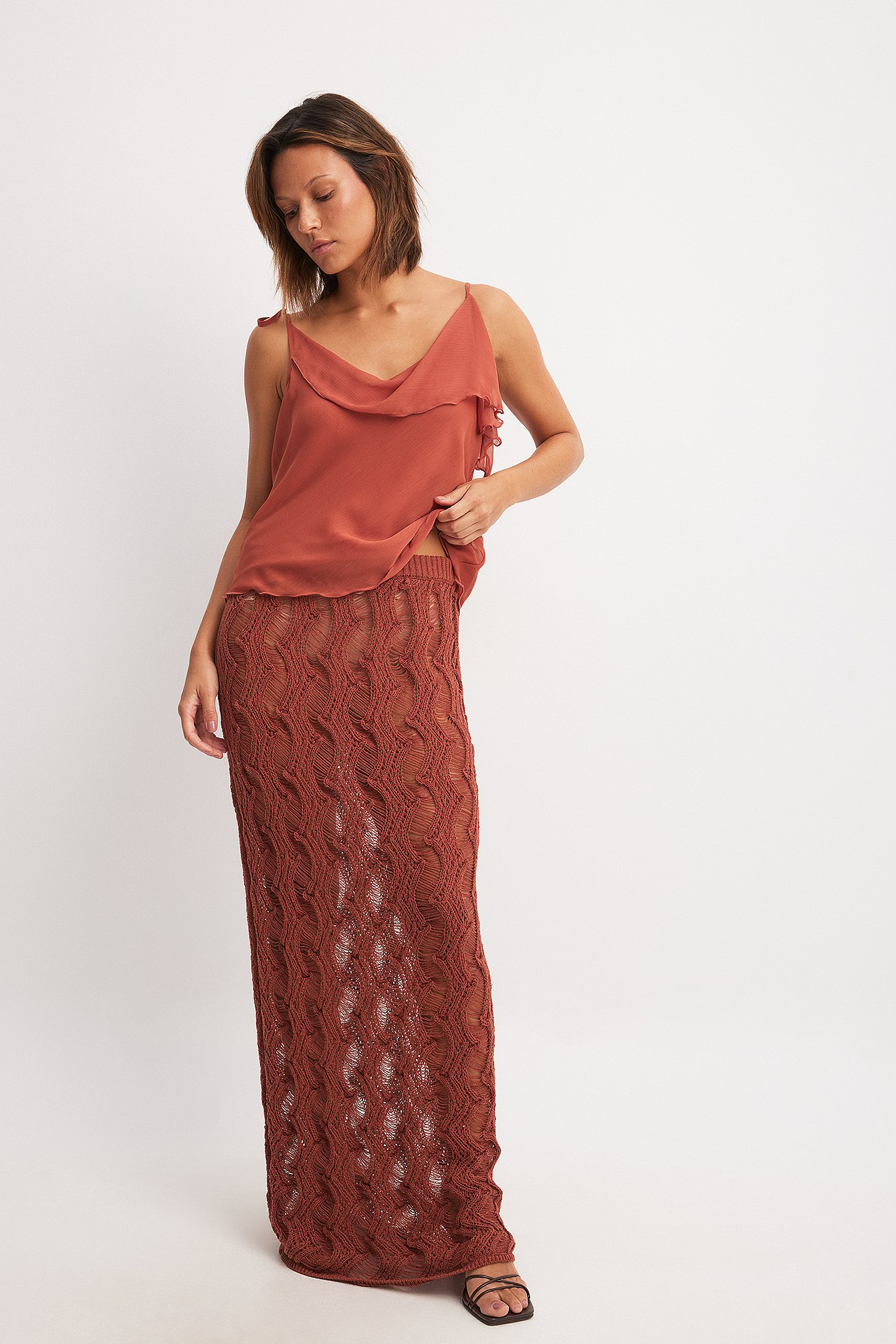 NA-KD Wavy Crochet Knitted Skirt - Orange