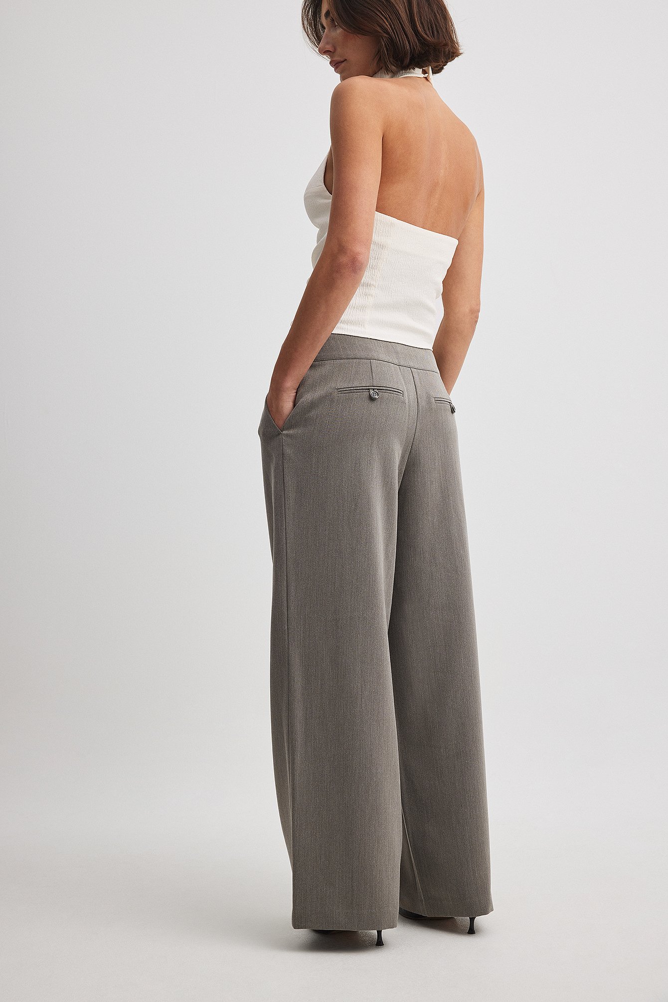 Wide Leg Low Waist Suit Pants Grey | NA-KD